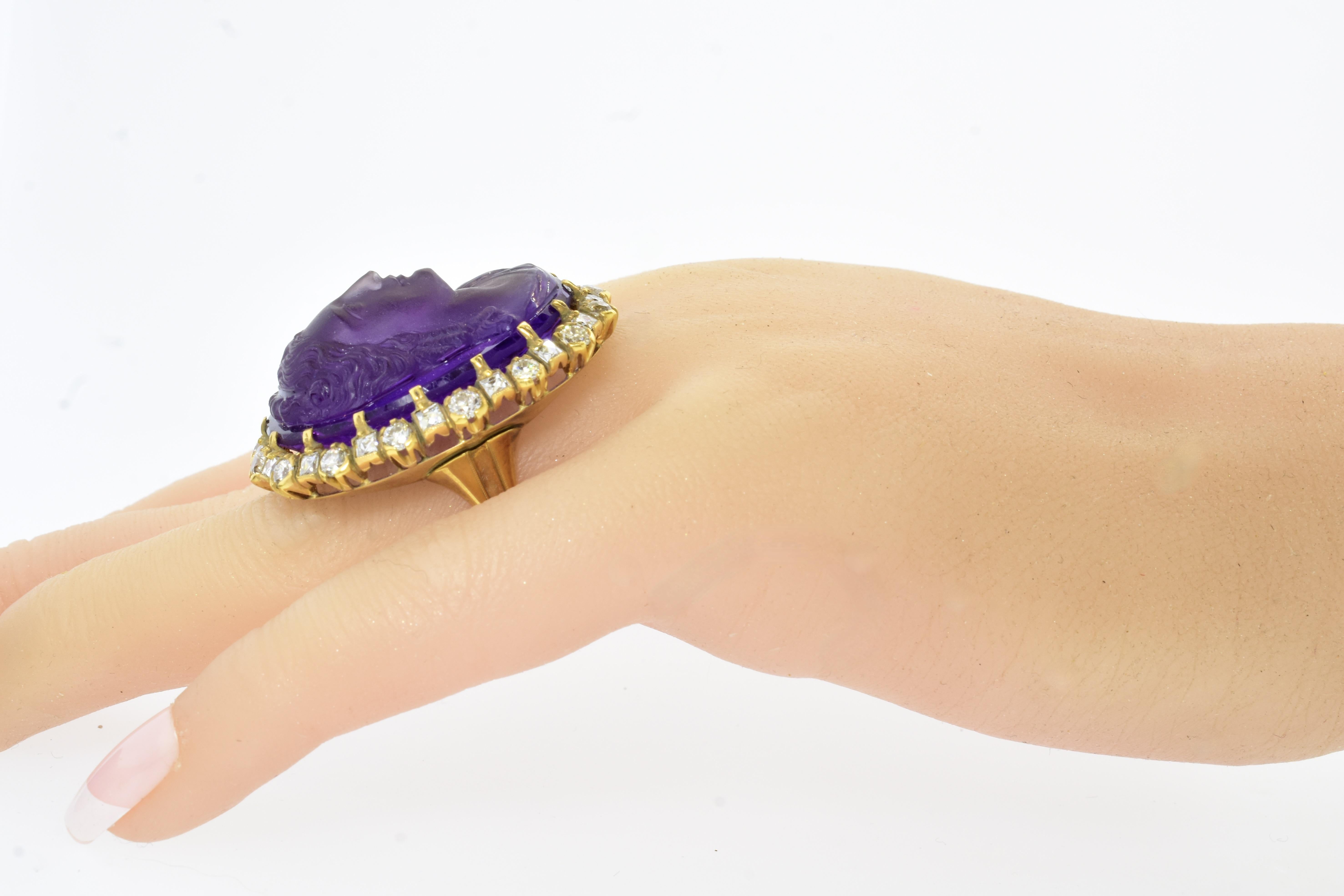Antique Amethyst Cameo and Diamond ring, c. 1880 For Sale 4