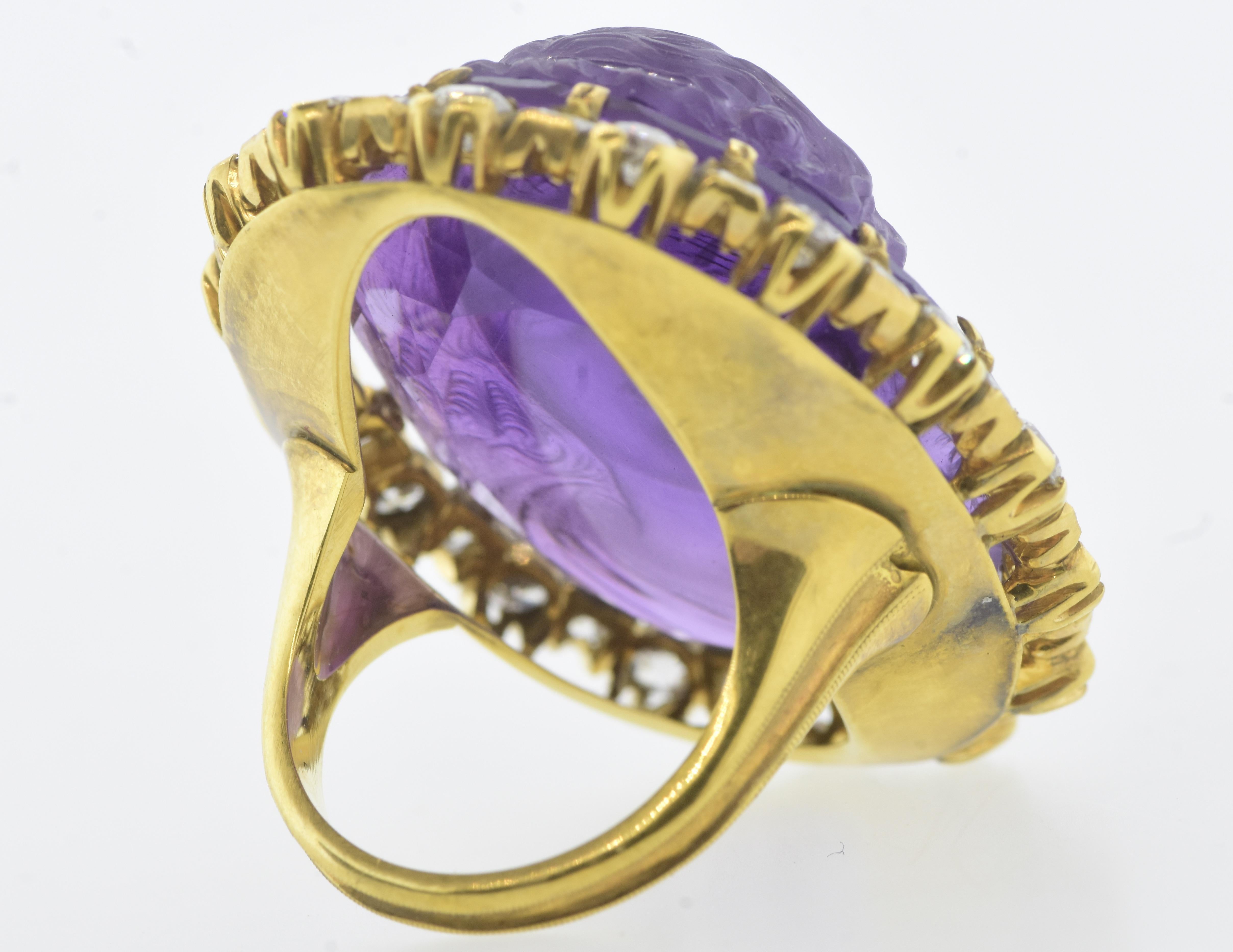 Antique Amethyst Cameo and Diamond ring, c. 1880 For Sale 5