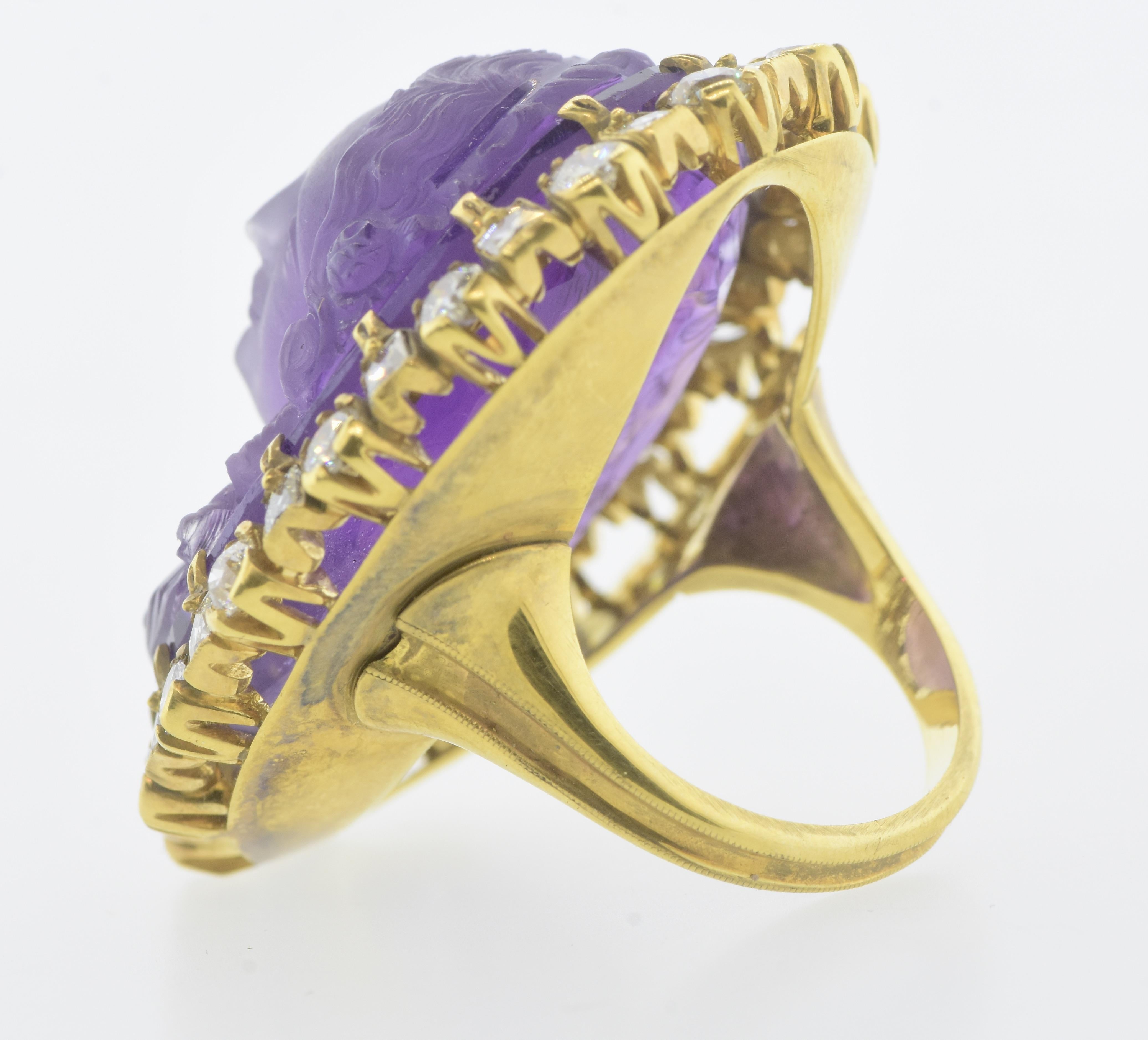 Antique Amethyst Cameo and Diamond ring, c. 1880 For Sale 6