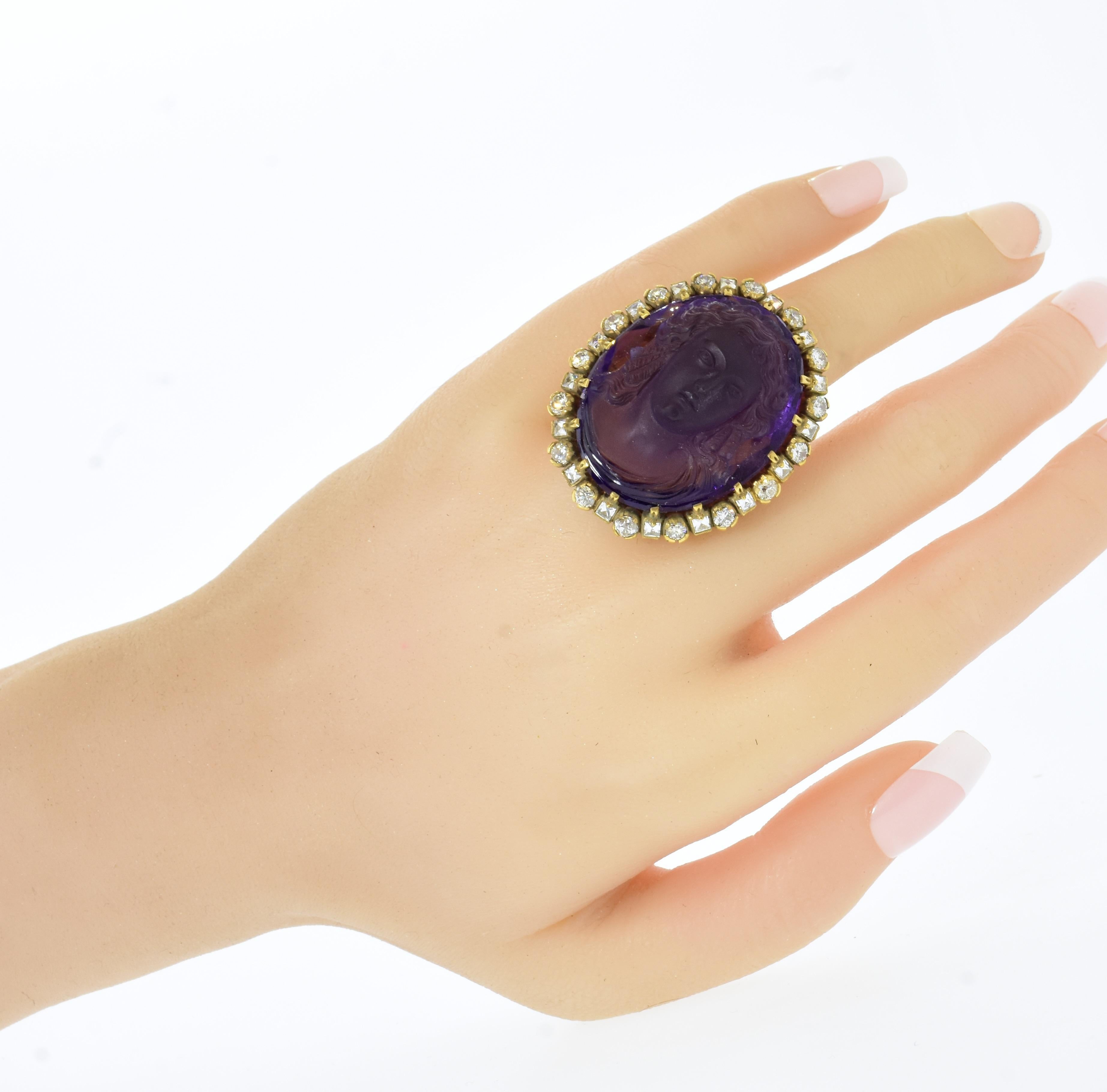 Antique Amethyst Cameo and Diamond ring, c. 1880 For Sale 1