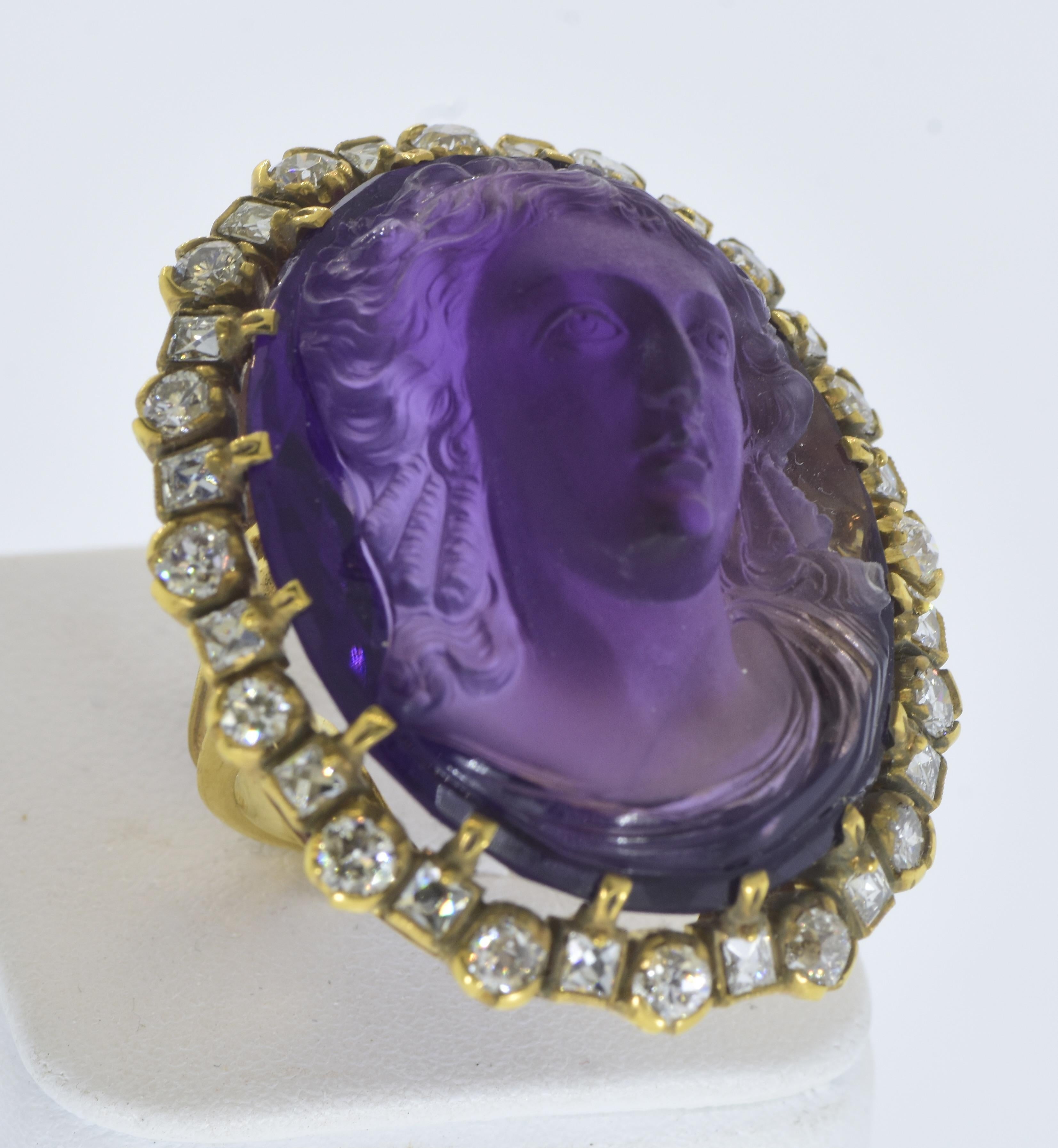 Antique Amethyst Cameo and Diamond ring, c. 1880 For Sale 2