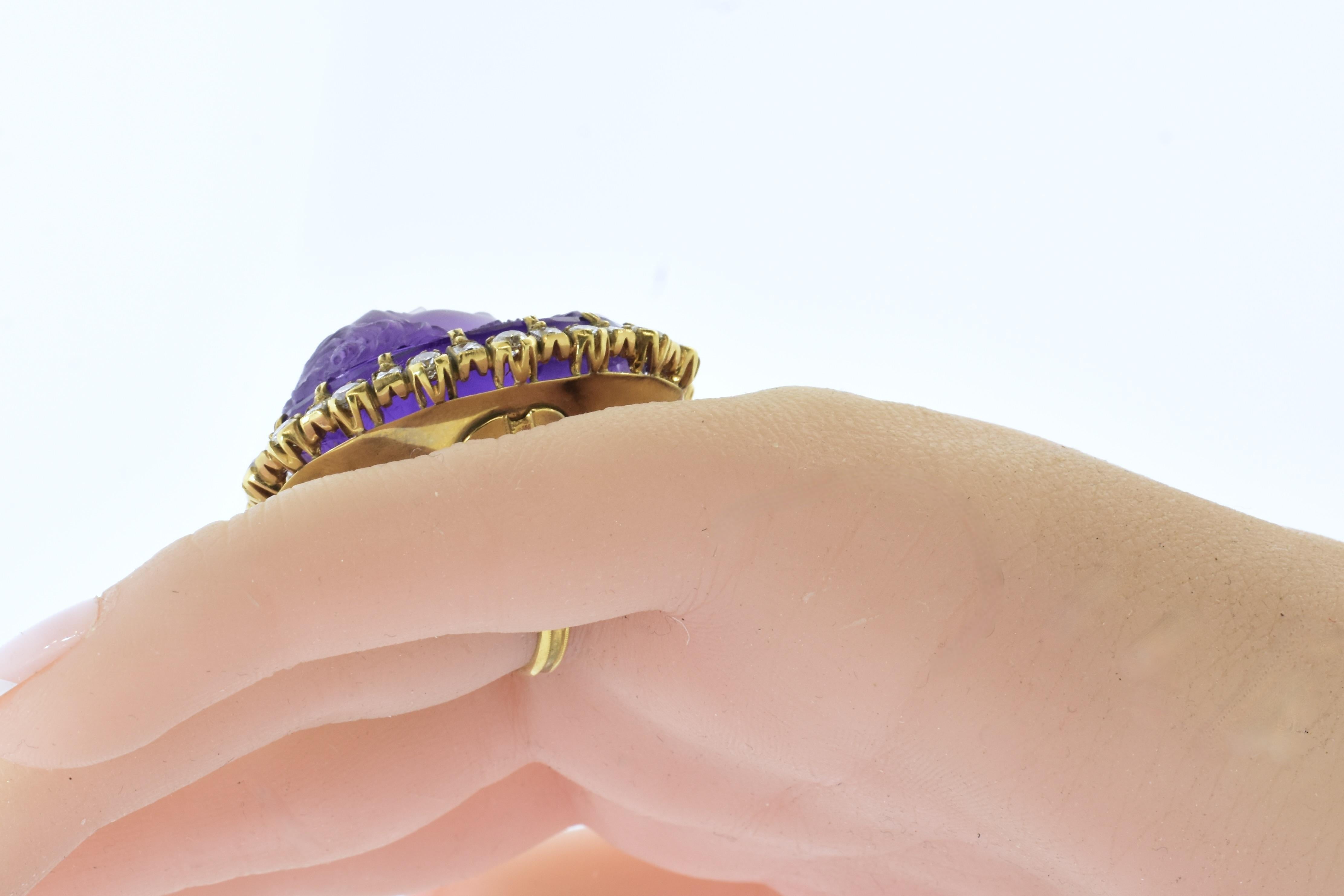 Antique Amethyst Cameo and Diamond ring, c. 1880 For Sale 3