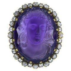 Antique Amethyst Cameo and Diamond ring, c. 1880