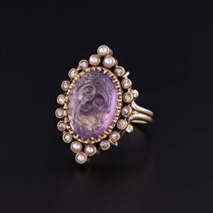 Antique Amethyst Cameo Ring of 14k and 18k Gold, Circa 1860
