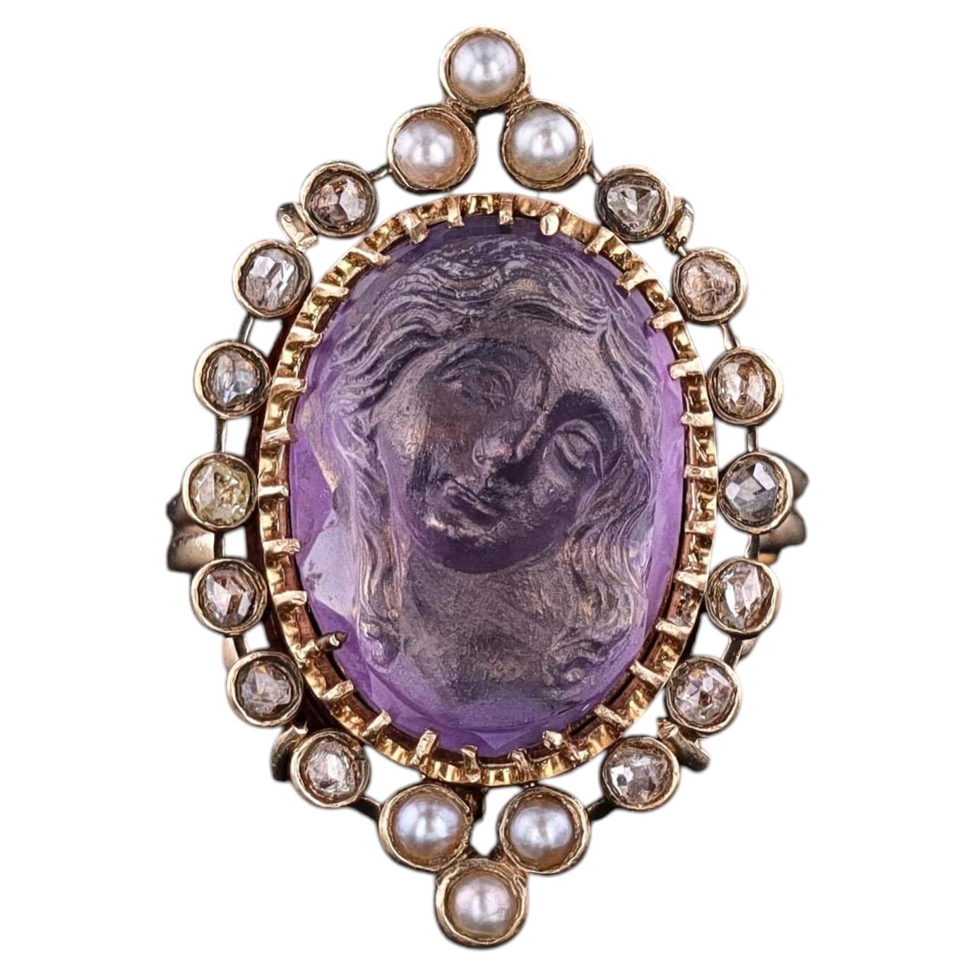 Antiker Amethyst-Kamee-Ring aus 14k und 18k Gold, CIRCA 1860