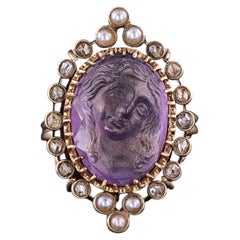 Antique Amethyst Cameo Ring of 14k and 18k Gold, Circa 1860
