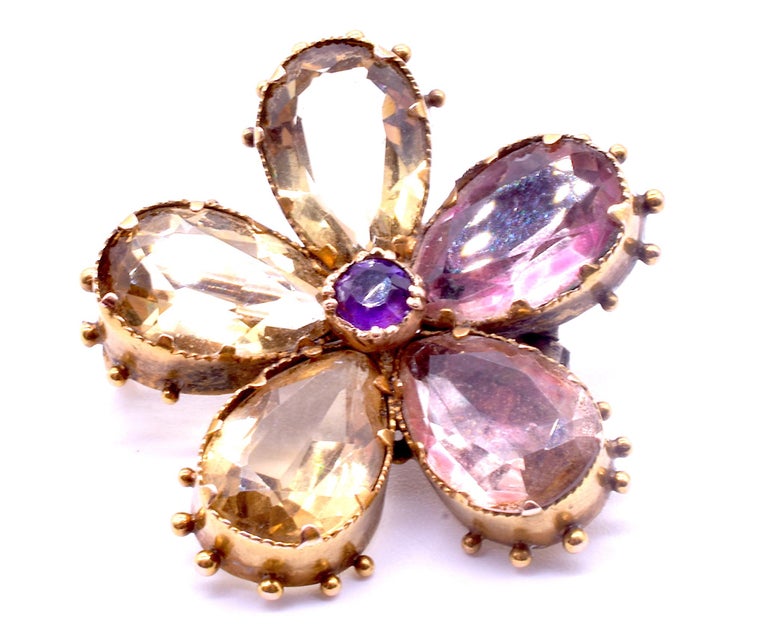 Antique Amethyst Citrine and 18K Gold Pansy Brooch, circa 1820 For Sale ...