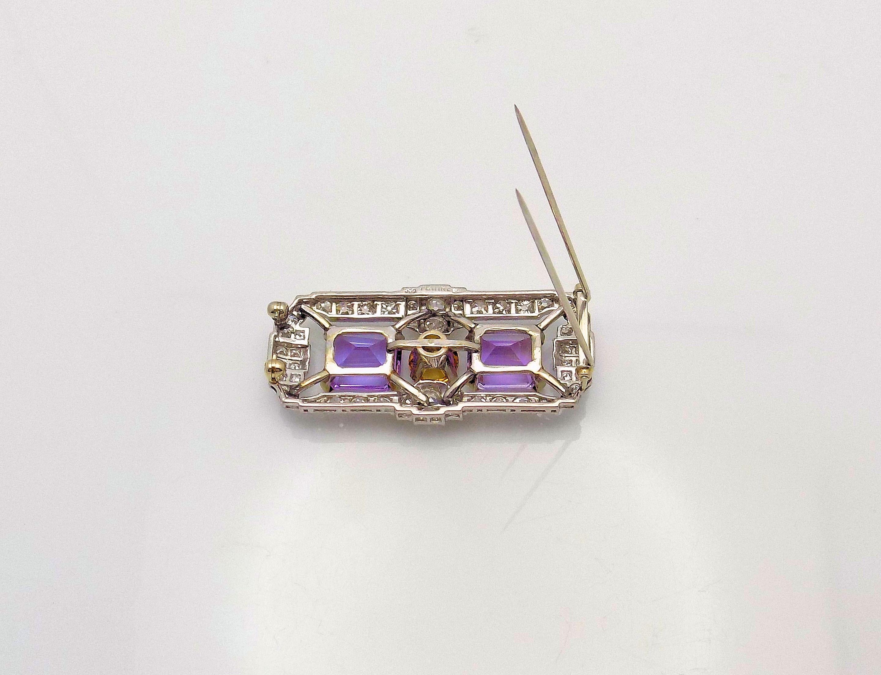 Women's Antique Amethyst, Citrine and Diamond Brooch/Dress Clip For Sale