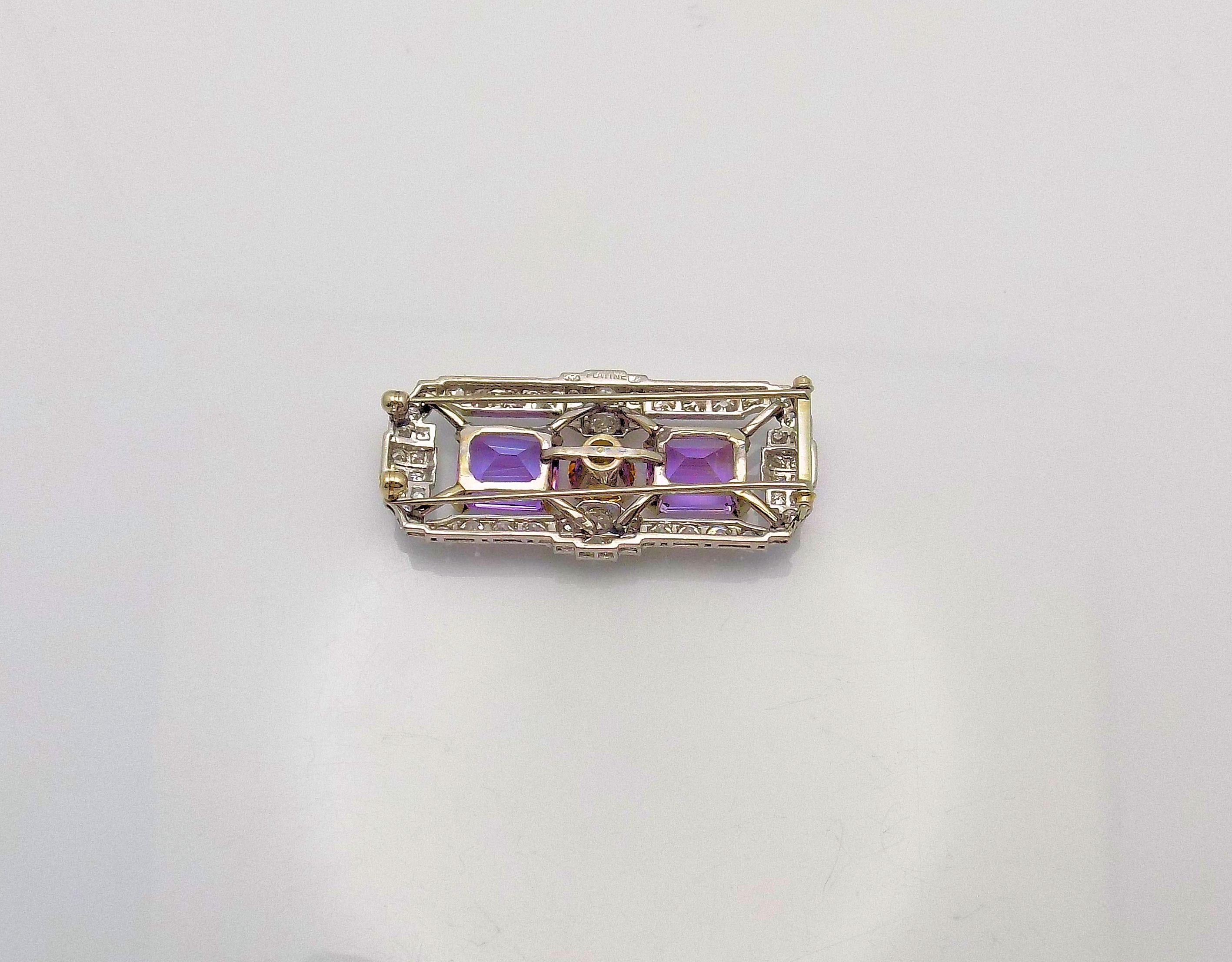 Antique Amethyst, Citrine and Diamond Brooch/Dress Clip For Sale 1