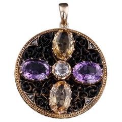 Colgante antiguo de amatista y citrino de oro de 15 ct