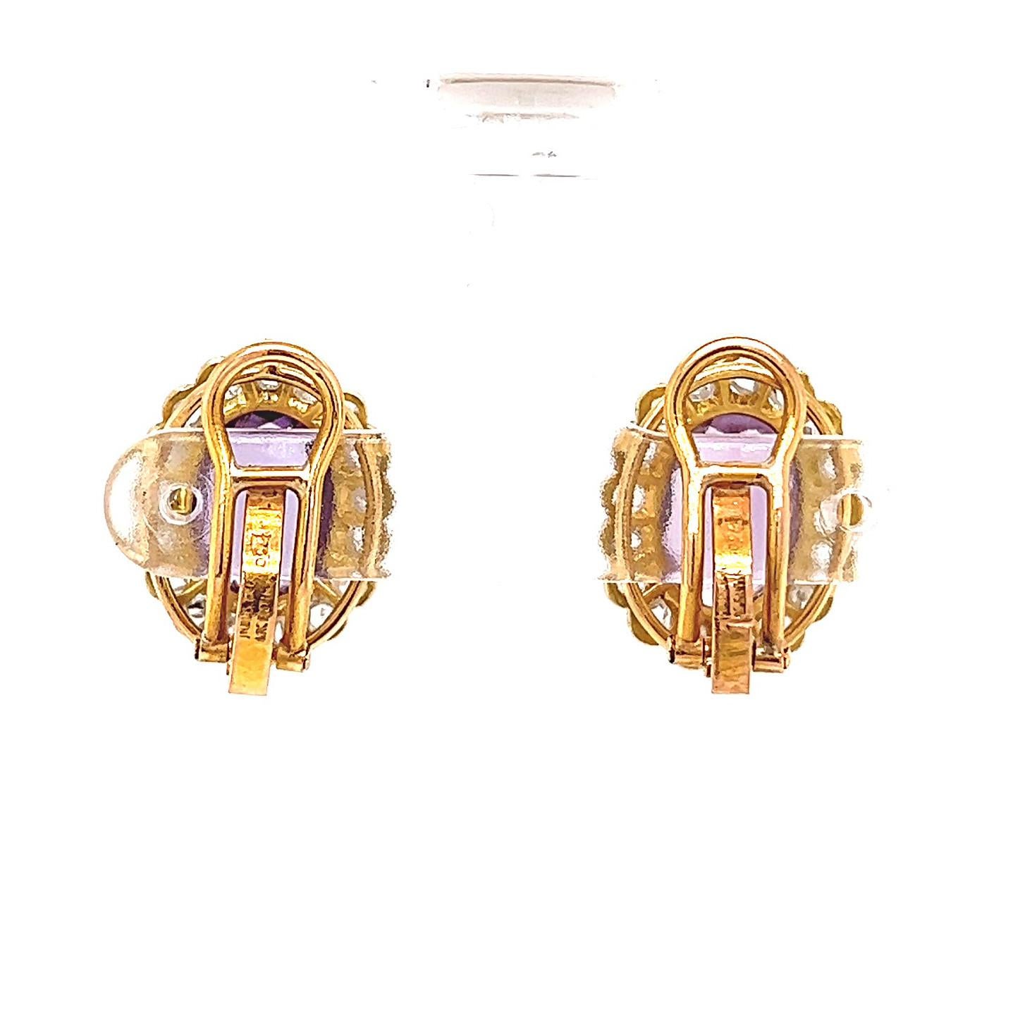 Antique Amethyst Diamond 18 Karat Yellow Gold Clip on Earrings For Sale 2