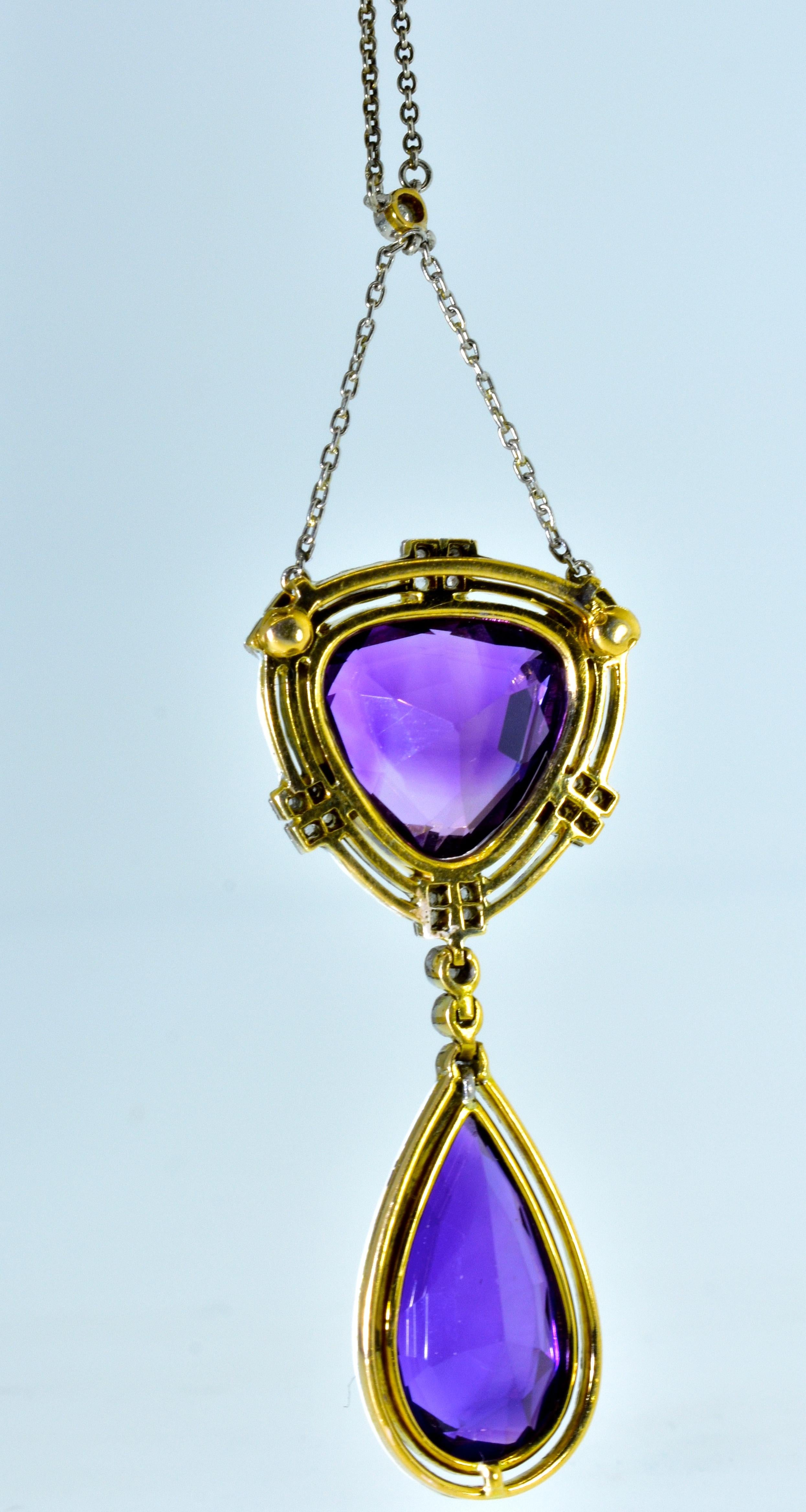 Antique Amethyst, Diamond and Enamel Pendant Necklace, circa 1895 In Good Condition In Aspen, CO