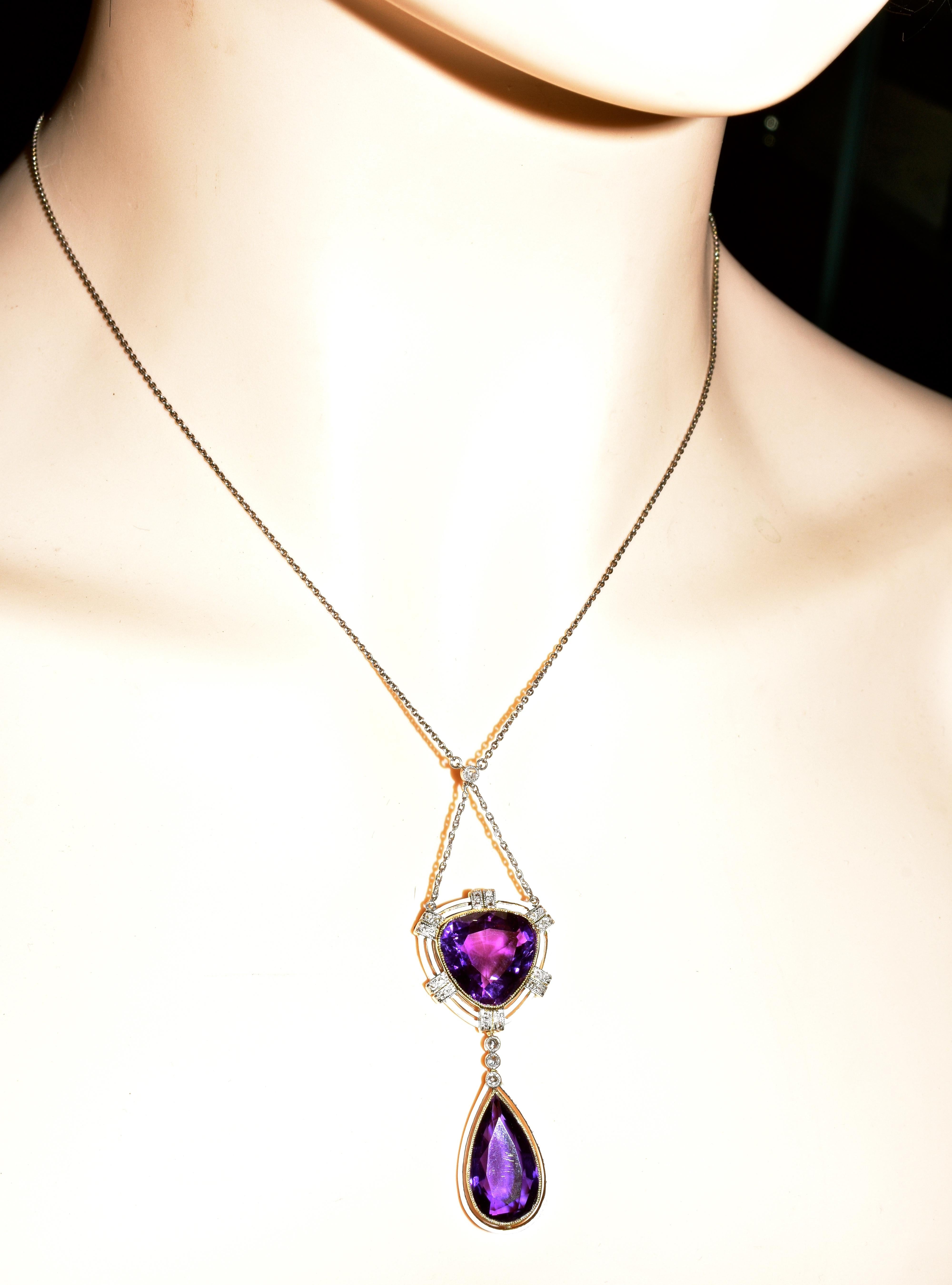 Antique Amethyst, Diamond and Enamel Pendant Necklace, circa 1895 1