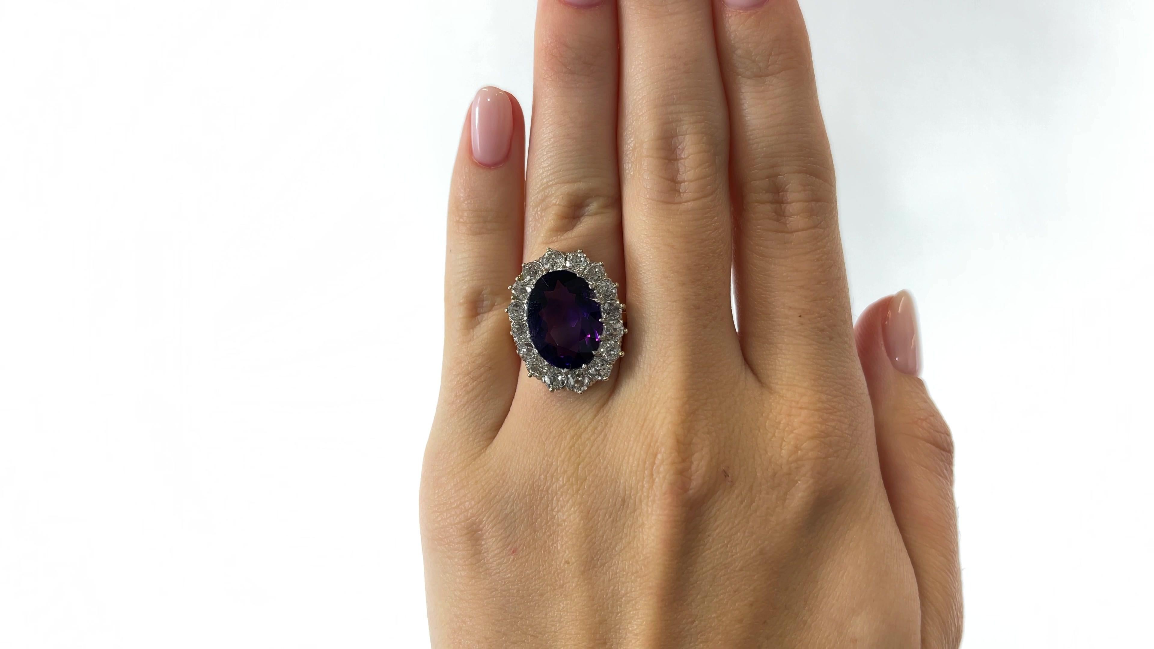 Antiker antiker Amethyst-Diamant-Cluster-Goldring (Viktorianisch)