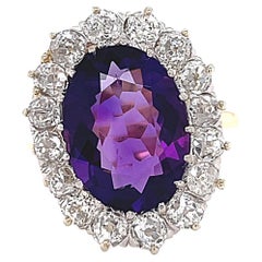 Bague ancienne en or avec grappe d'améthyste et de diamants