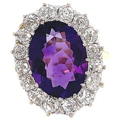 Antique Amethyst Diamond Cluster Gold Ring