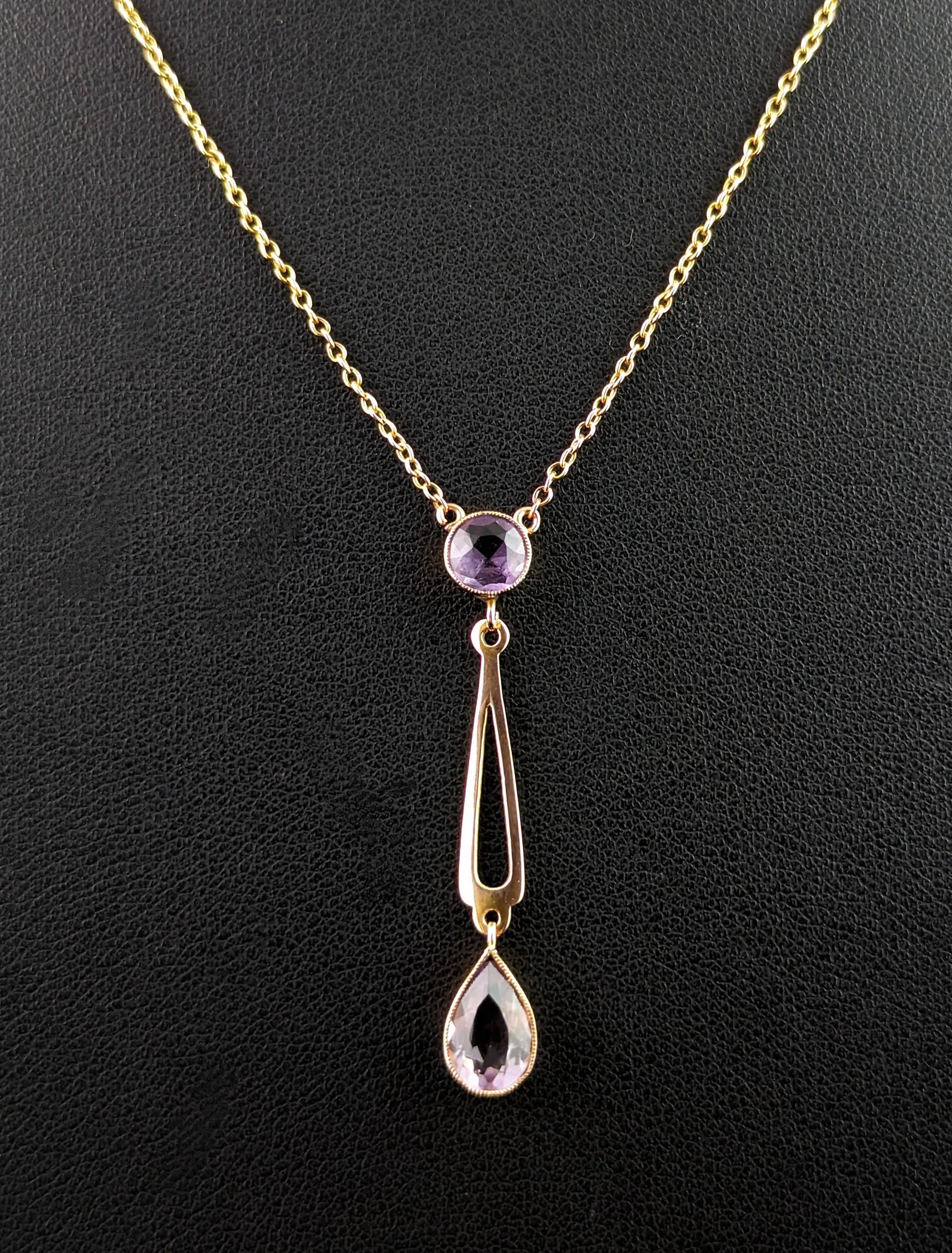 Antique Amethyst Drop Necklace, 9k Gold, Lariat For Sale at 1stDibs antique drop necklaces