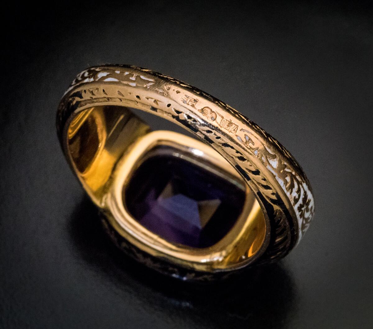 Women's or Men's Antique Amethyst Enamel Gold Mens Ring For Sale