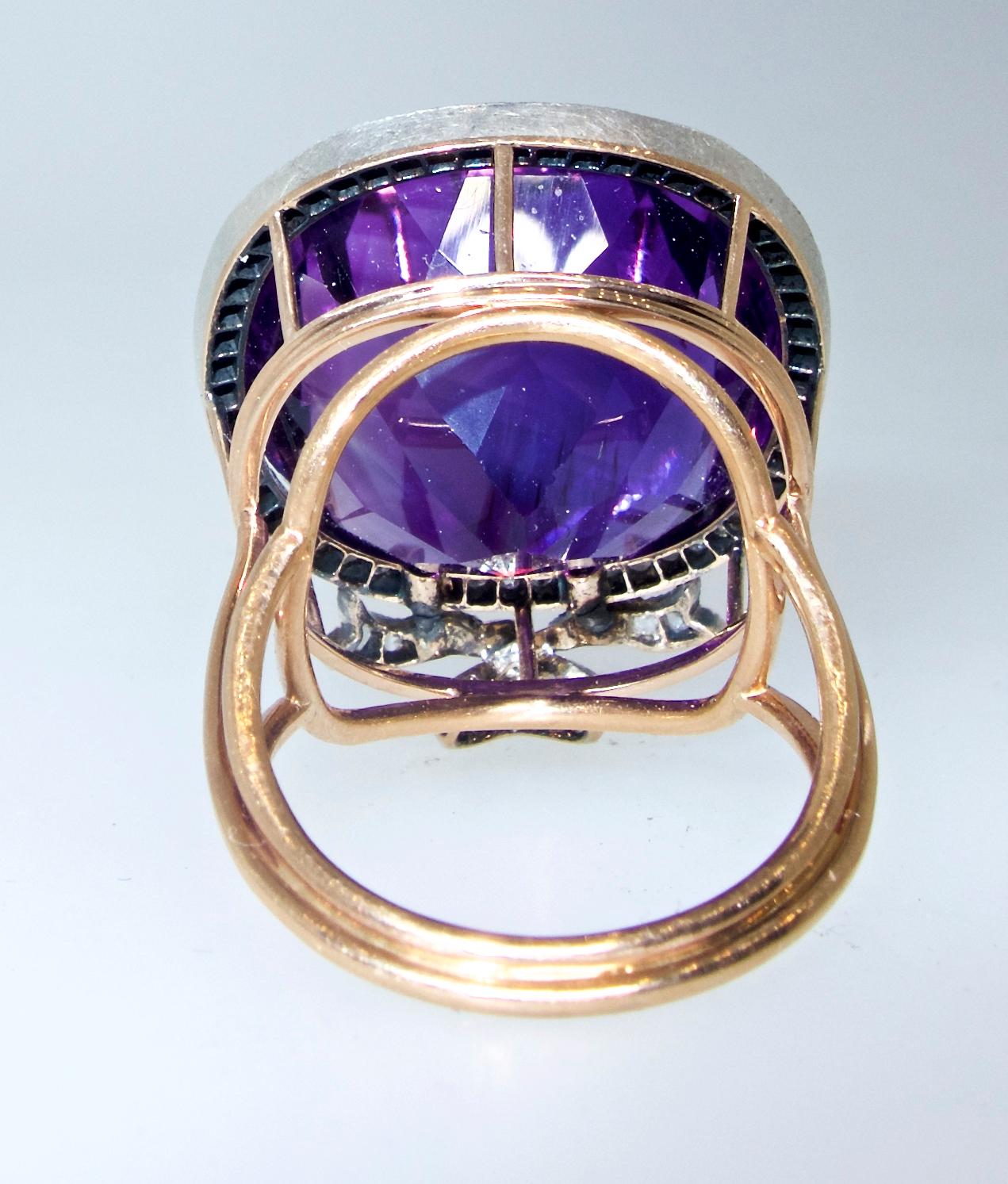 Victorian Antique Amethyst from Siberia and Rose Cut Diamond Ring, circa 1880