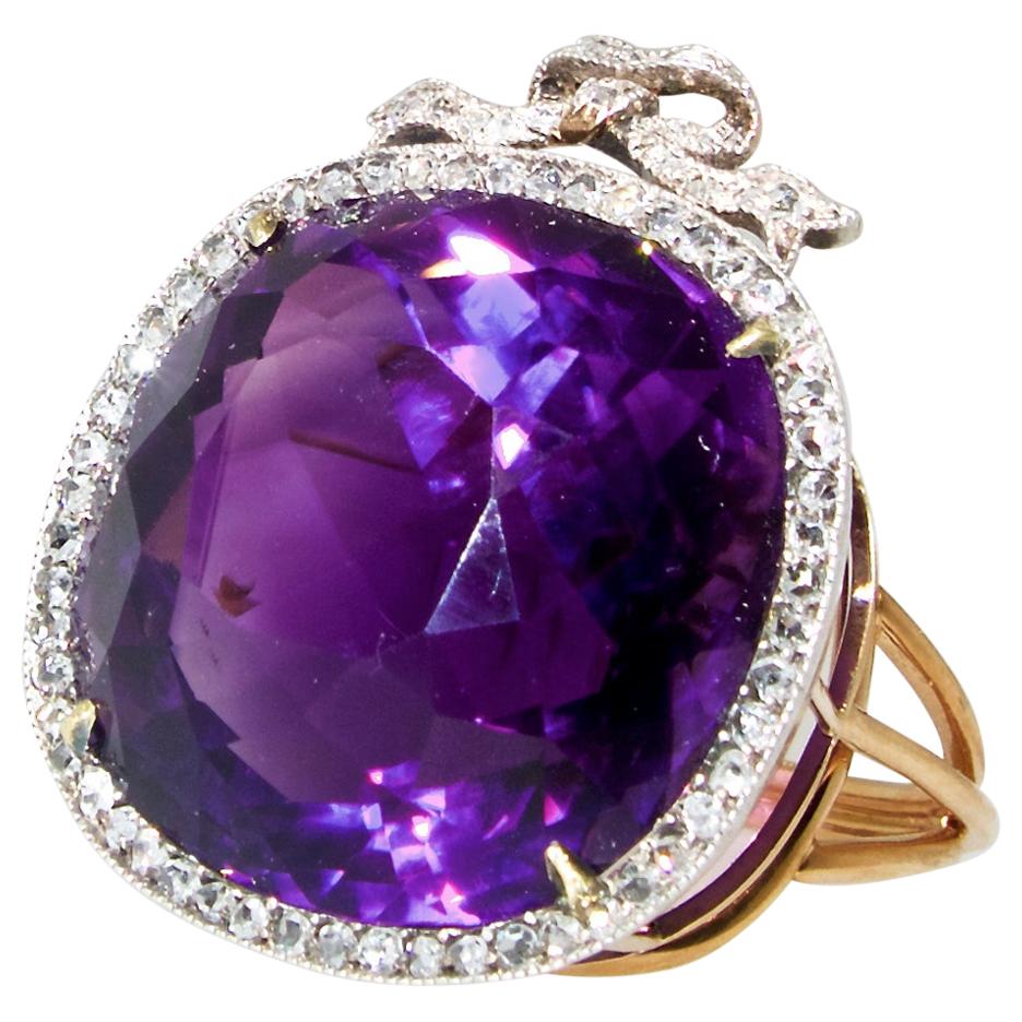 Antique Amethyst from Siberia and Rose Cut Diamond Ring, circa 1880