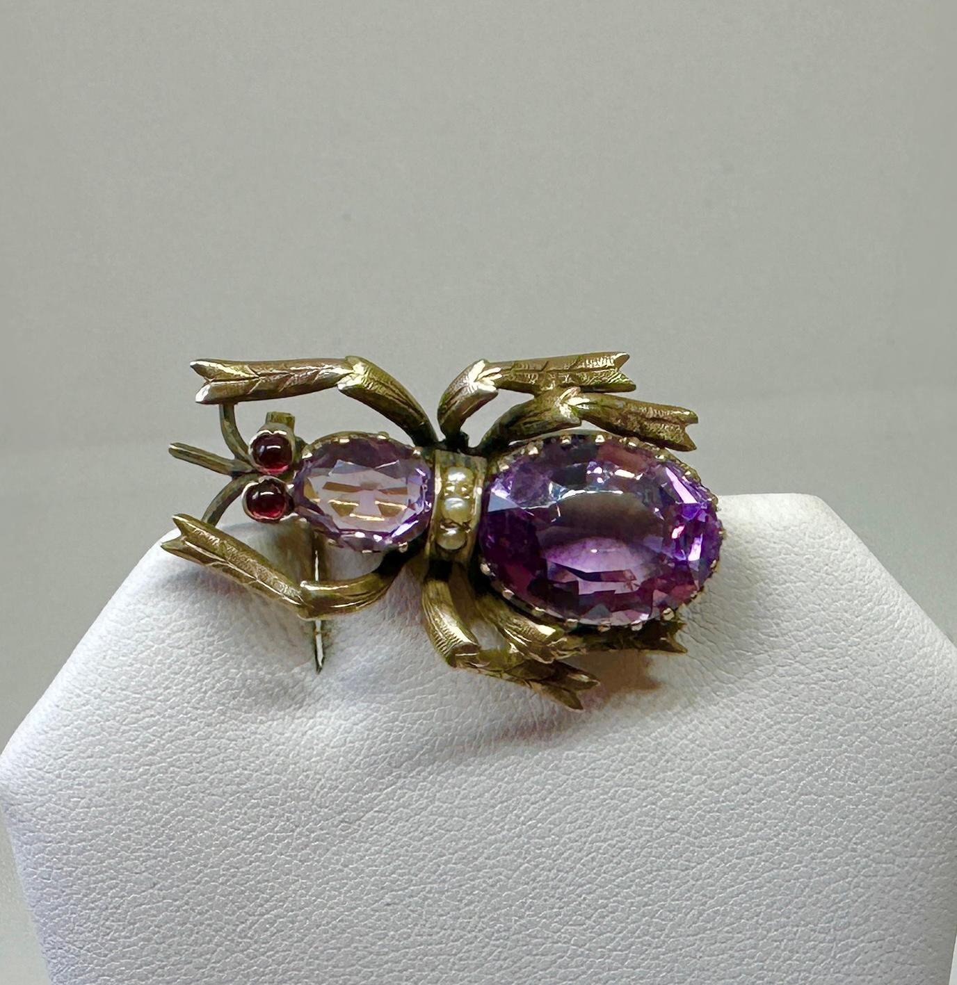 Antike Amethyst-Granat-Spinnen-Insekten-Brosche Bernhard Hertz Dänemark um 1890 im Angebot 2