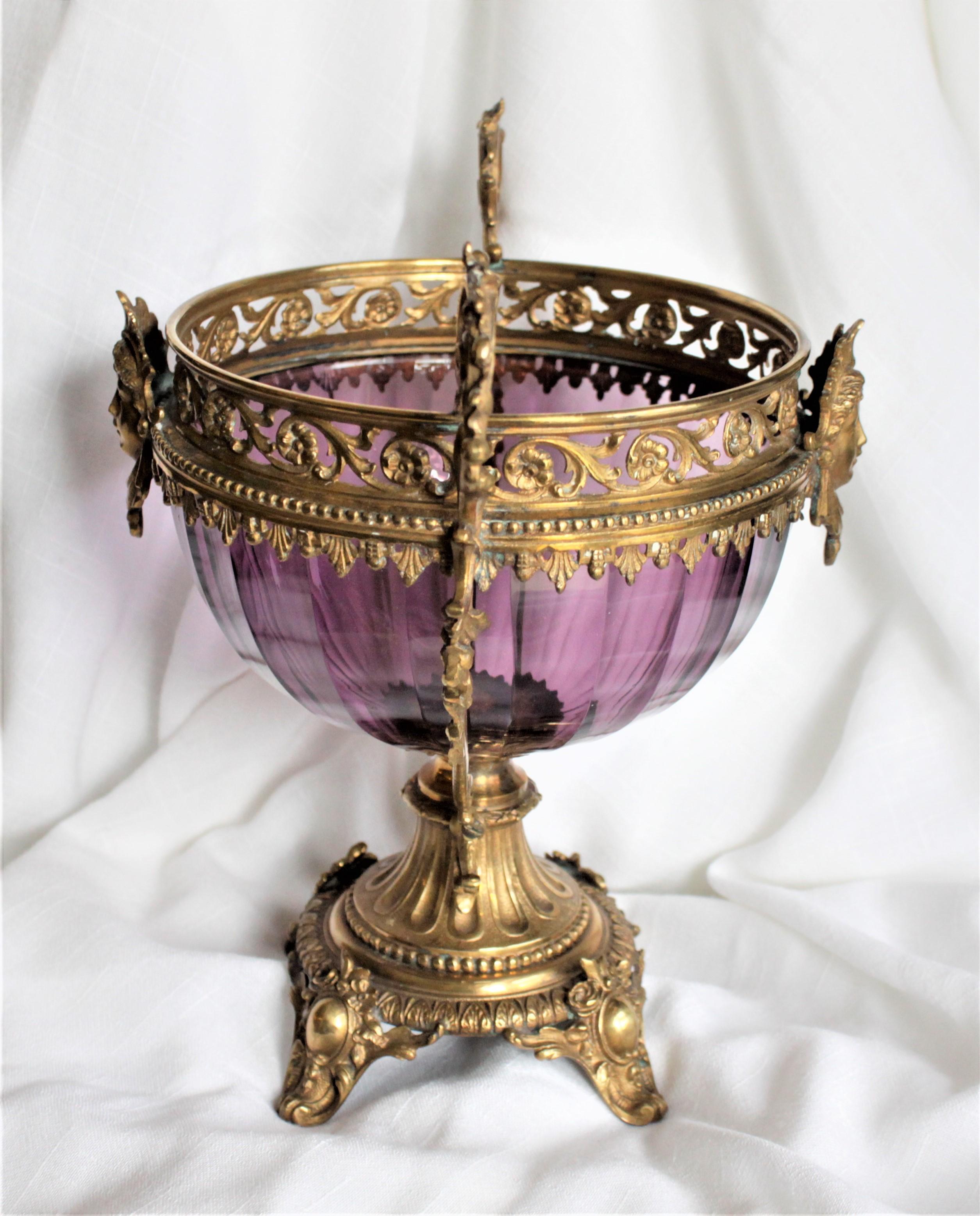 Victorian Antique Amethyst Glass Compote or Pedestal Vase with Figural Gilt Bronze Mounts