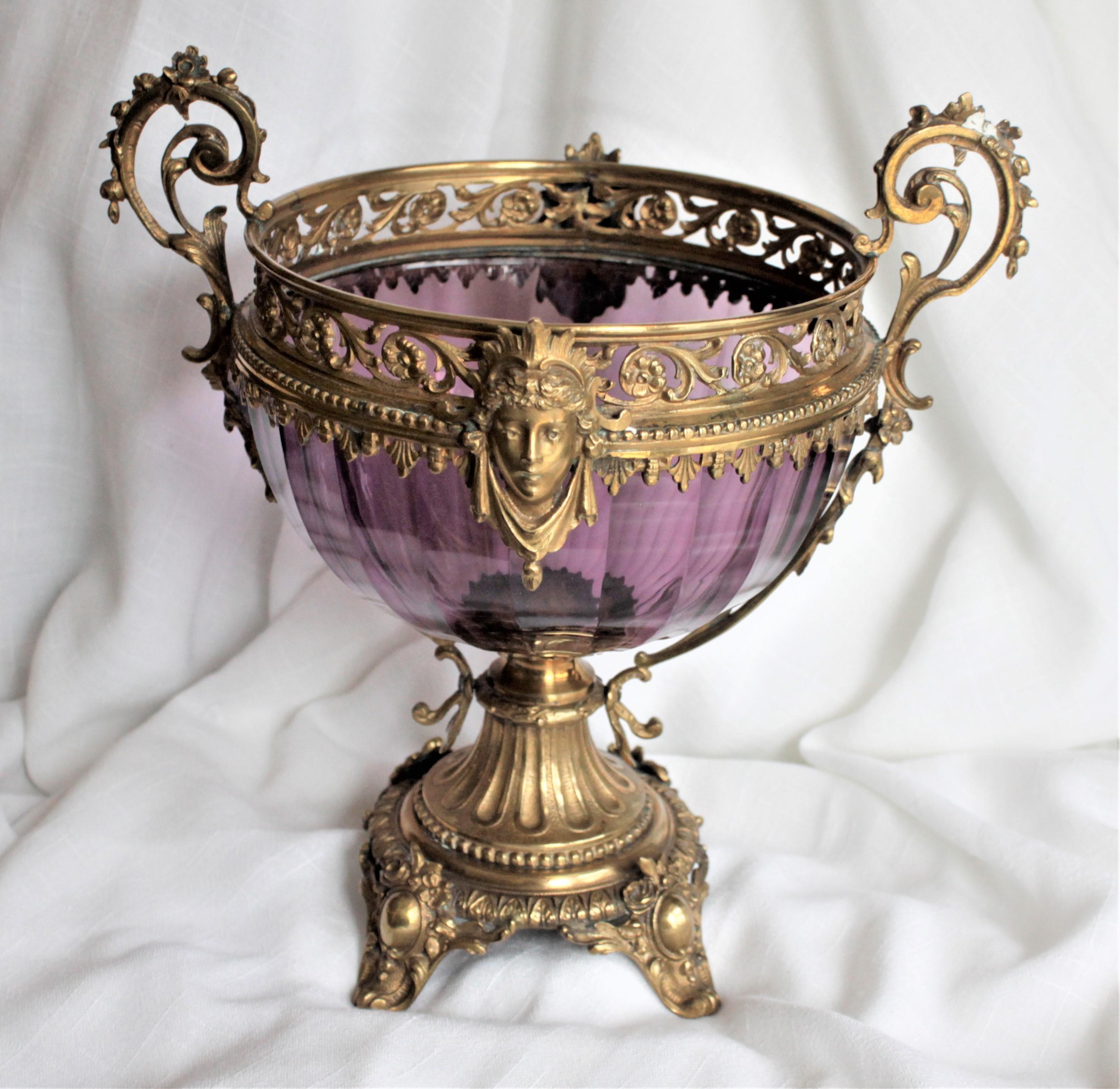 English Antique Amethyst Glass Compote or Pedestal Vase with Figural Gilt Bronze Mounts