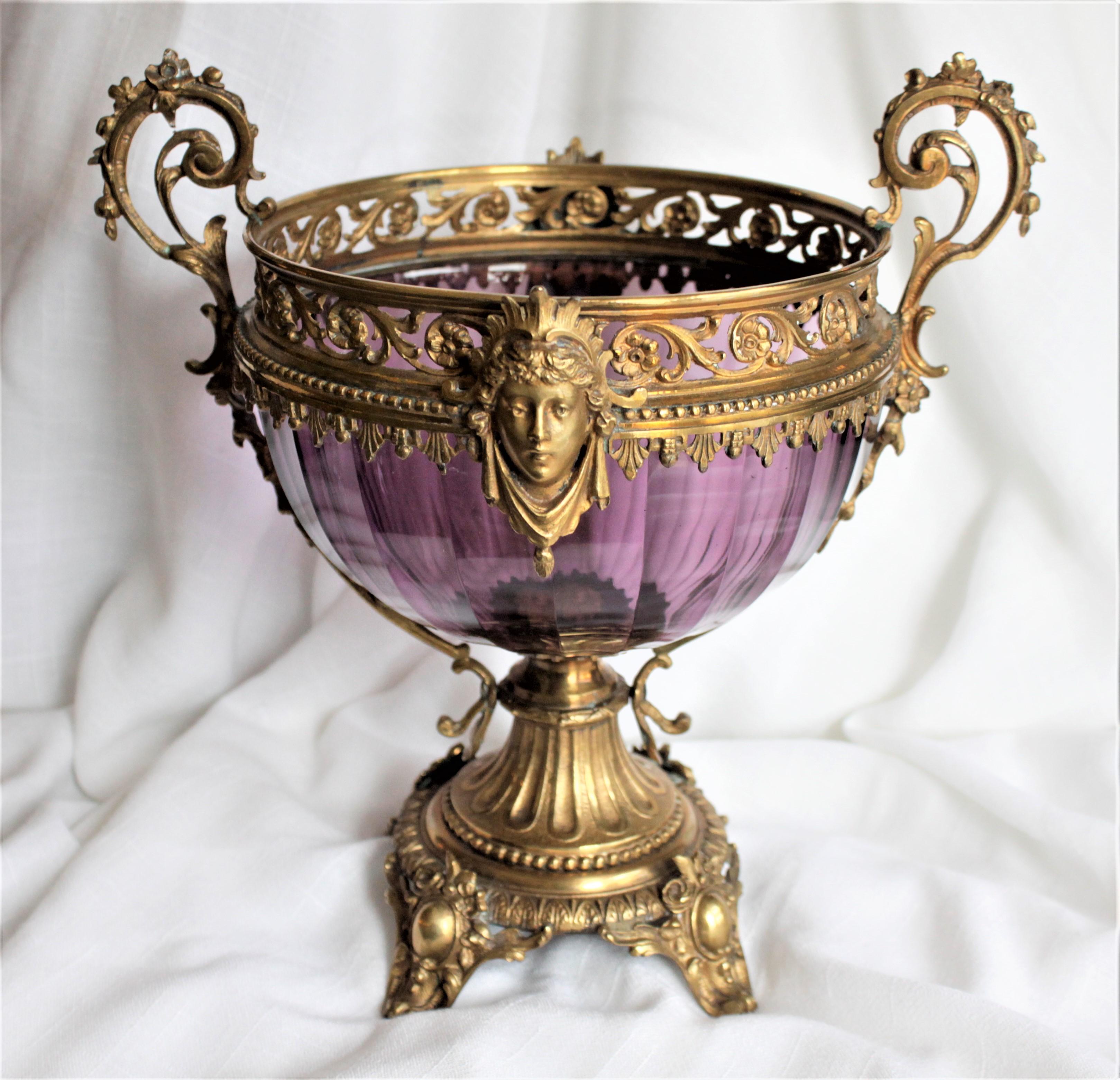 Hand-Crafted Antique Amethyst Glass Compote or Pedestal Vase with Figural Gilt Bronze Mounts