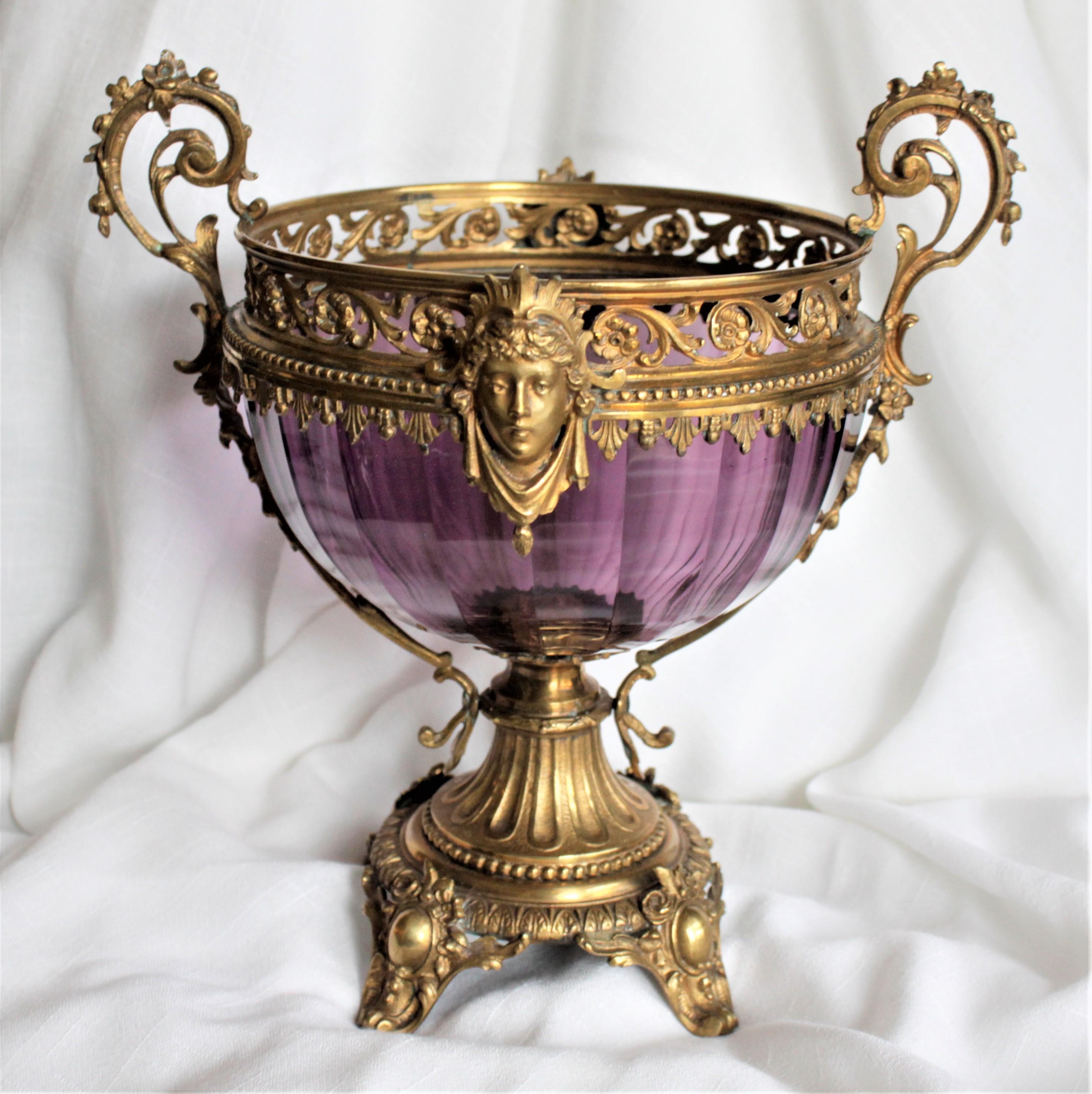 19th Century Antique Amethyst Glass Compote or Pedestal Vase with Figural Gilt Bronze Mounts