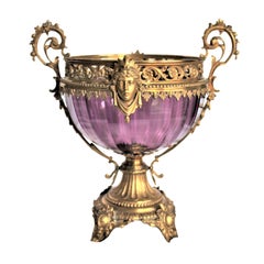 Antique Amethyst Glass Compote or Pedestal Vase with Figural Gilt Bronze Mounts