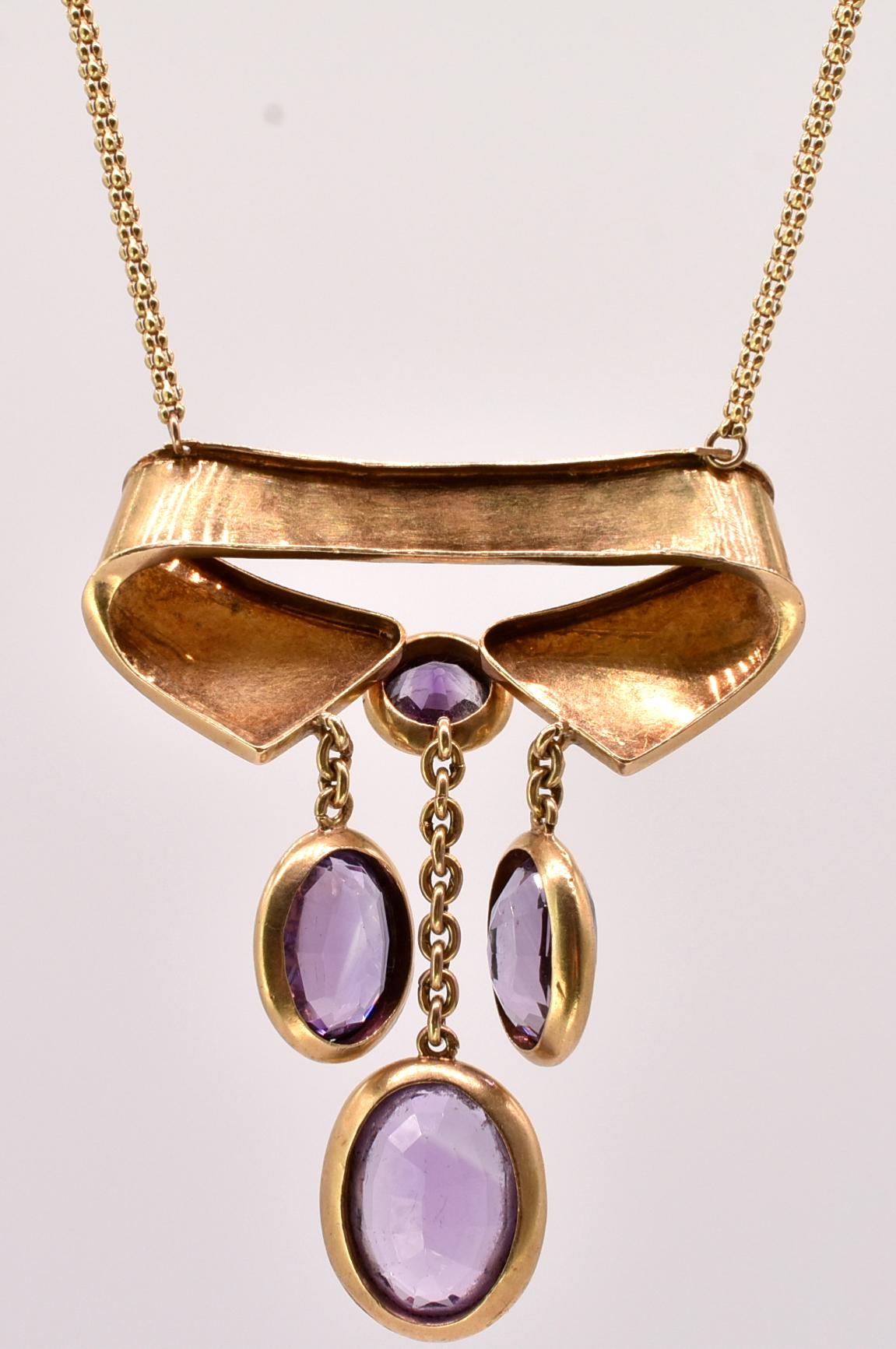 Oval Cut Antique Amethyst Gold Collar Necklace