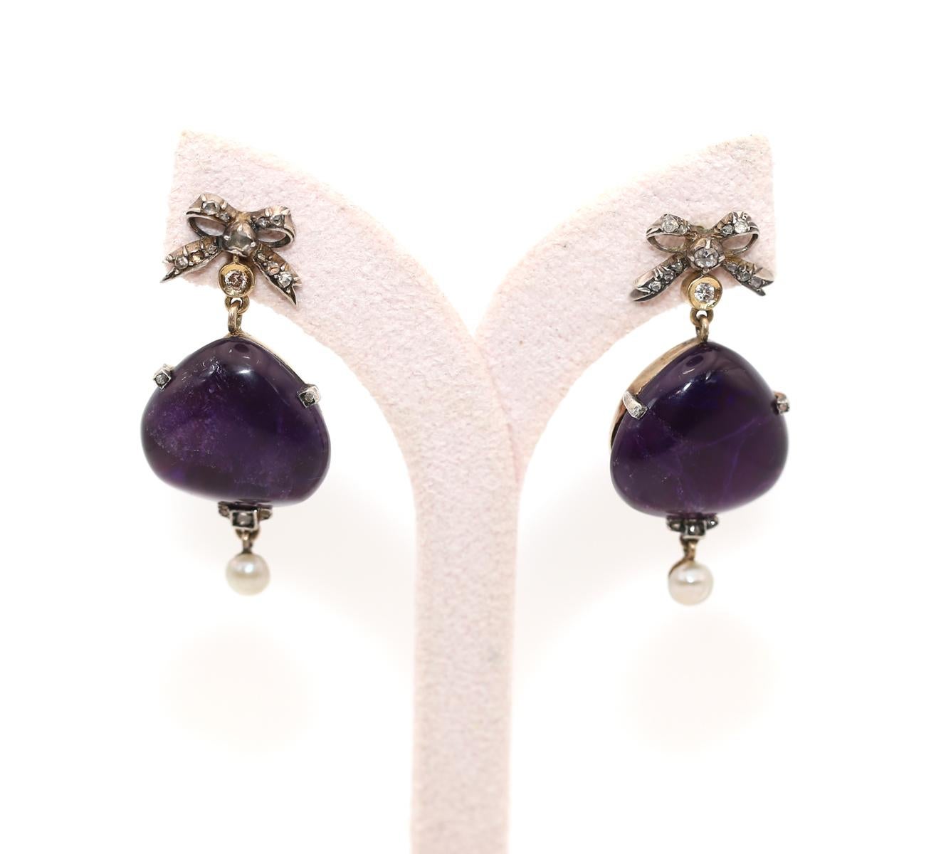 Orecchini antichi con perle naturali di ametista, 1900 in vendita 1