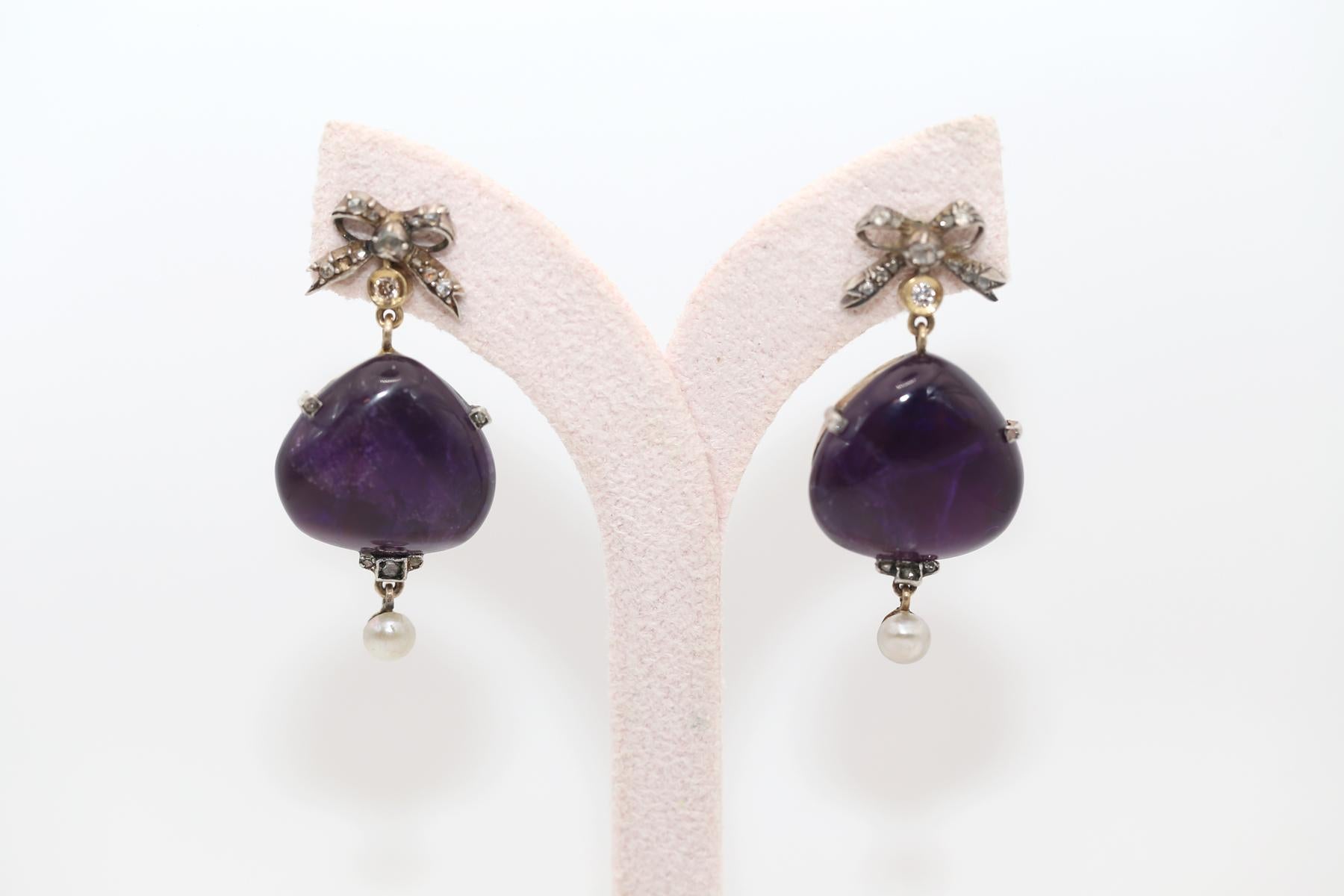 Orecchini antichi con perle naturali di ametista, 1900 in vendita 3