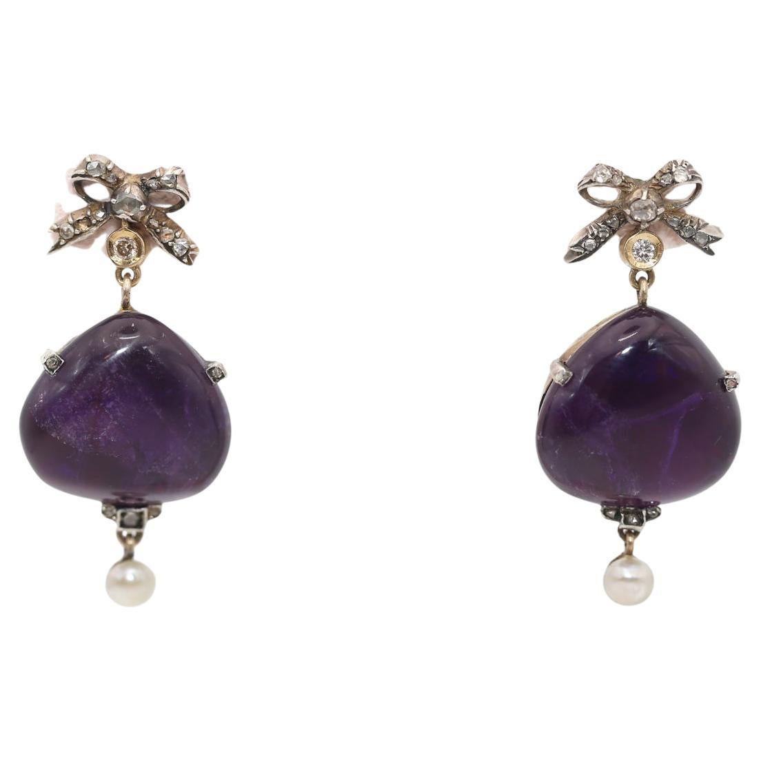 Pendientes Antiguos de Perlas Naturales de Amatista, 1900
