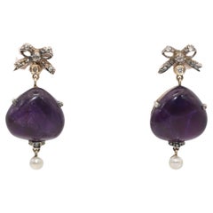 Pendientes Antiguos de Perlas Naturales de Amatista, 1900