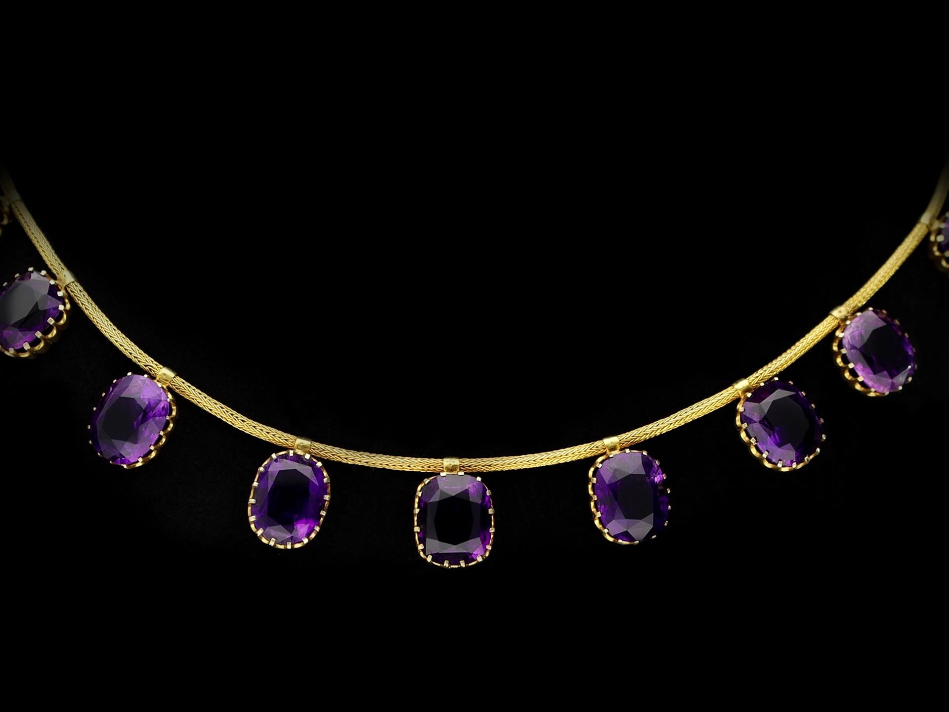 Antique Cushion Cut Antique amethyst necklace, circa 1890. For Sale