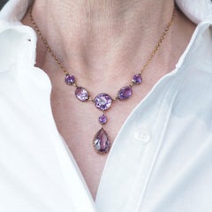 Antique Amethyst Necklace with Riviere/Drop Design 9K Gold c.1900