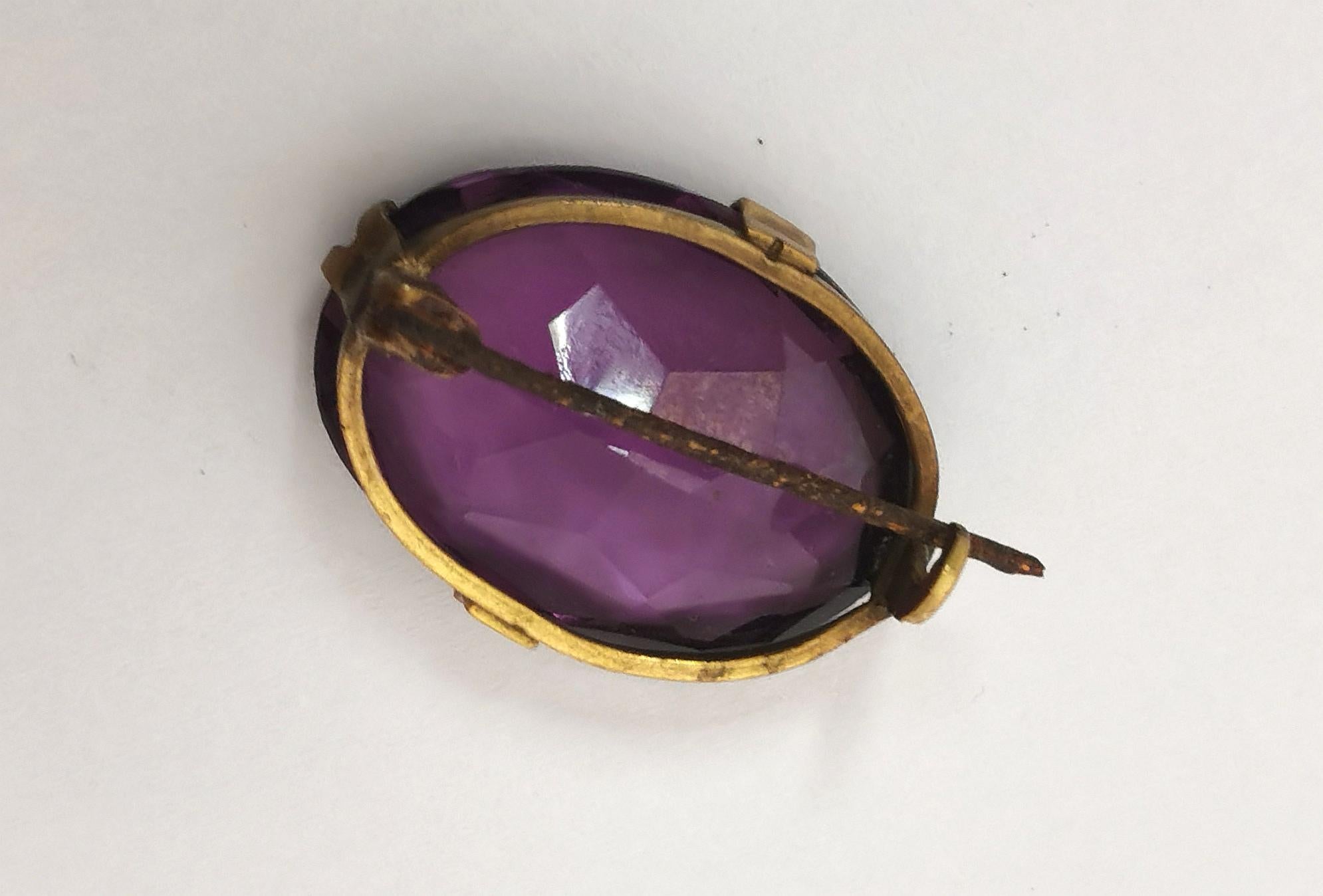 Women's Antique Amethyst paste brooch, gilt metal, Edwardian 