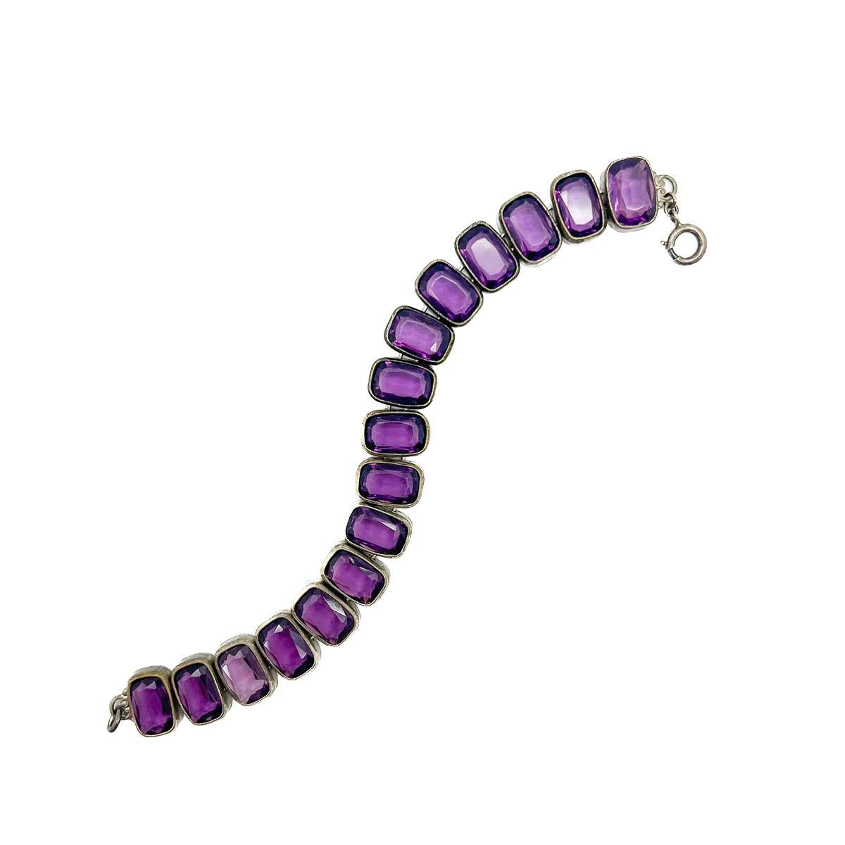 da uomo o donna Bracciale antico in pasta di ametista Rivière del 1900 in vendita