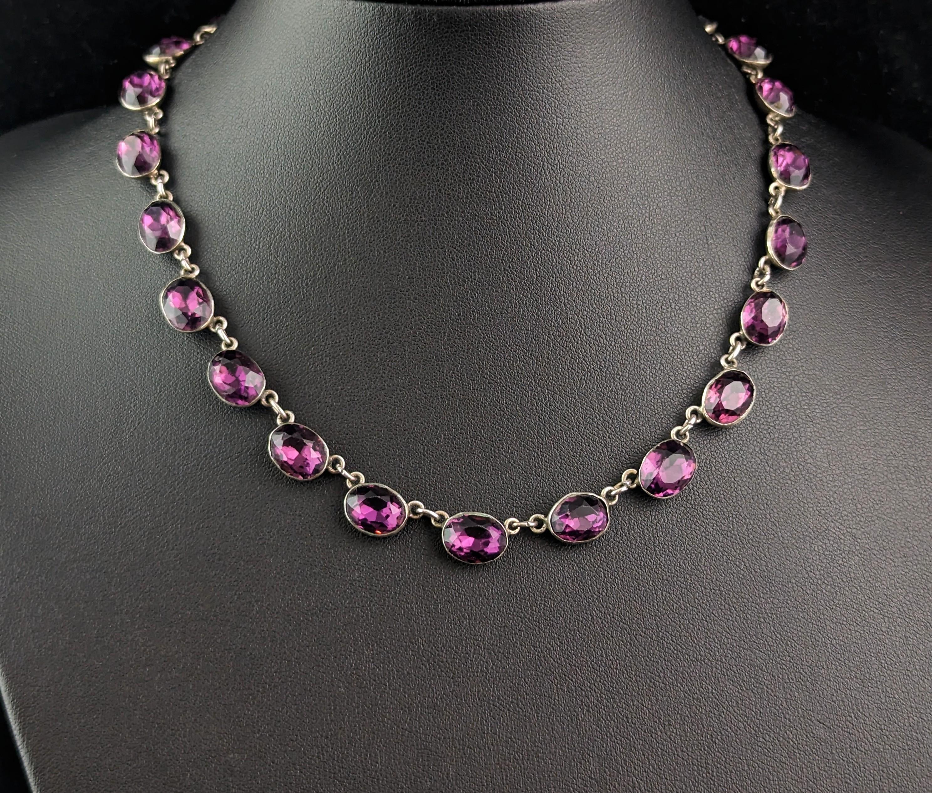 Antique Amethyst paste riviere necklace, sterling silver, 19th Century  For Sale 6