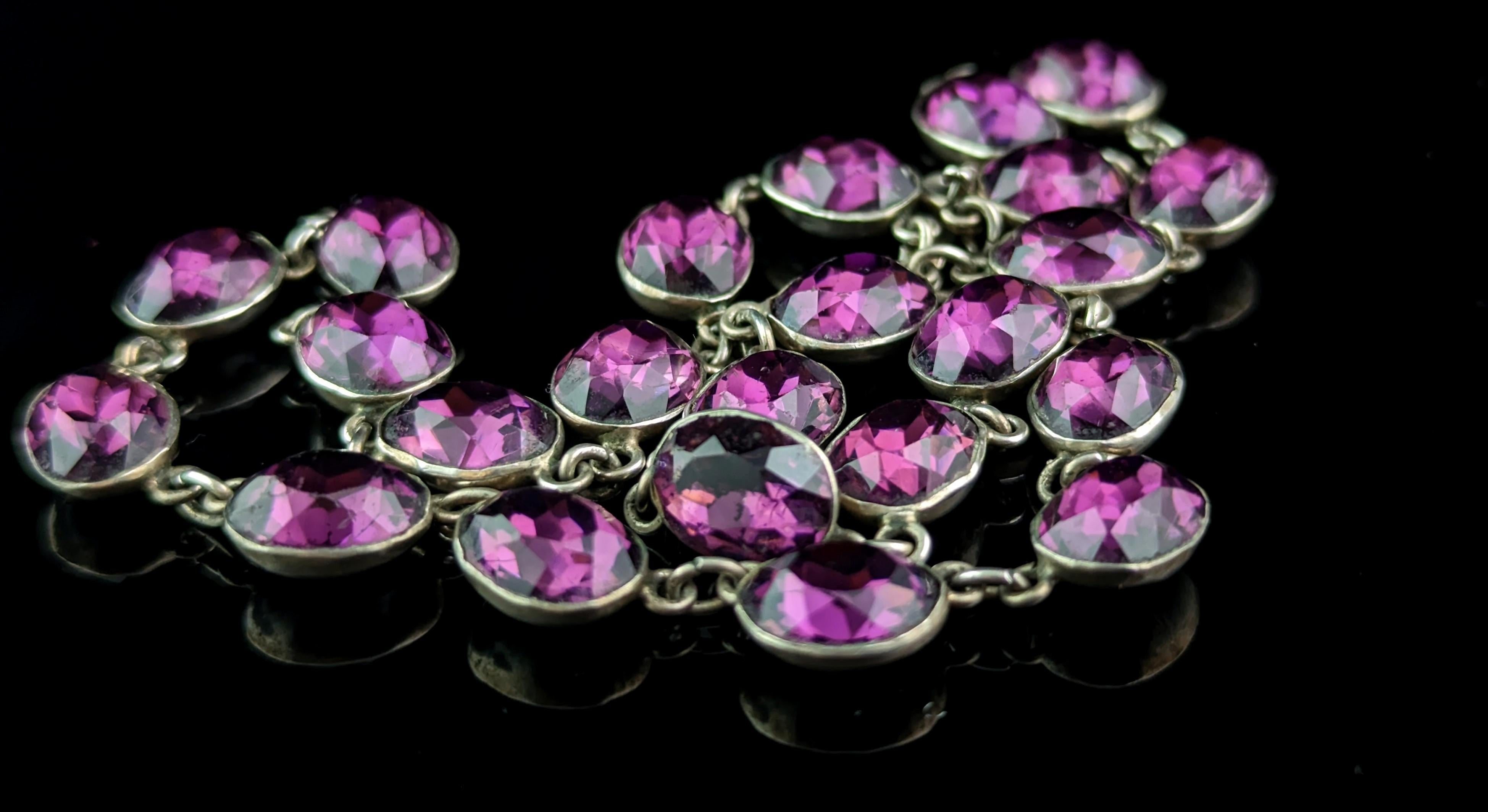 Antique Amethyst paste riviere necklace, sterling silver, 19th Century For Sale 9