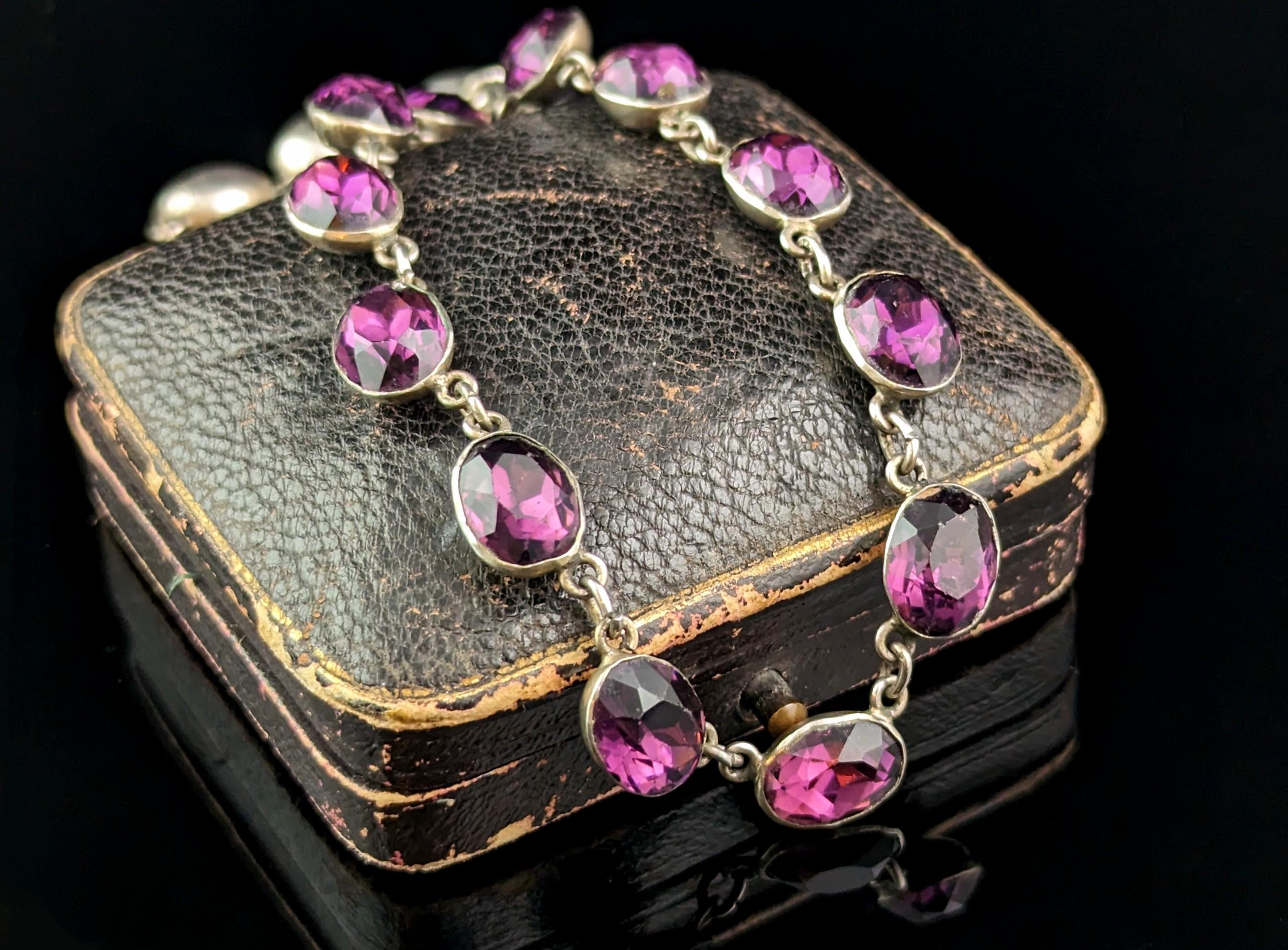 Antique Amethyst paste riviere necklace, sterling silver, 19th Century  For Sale 11