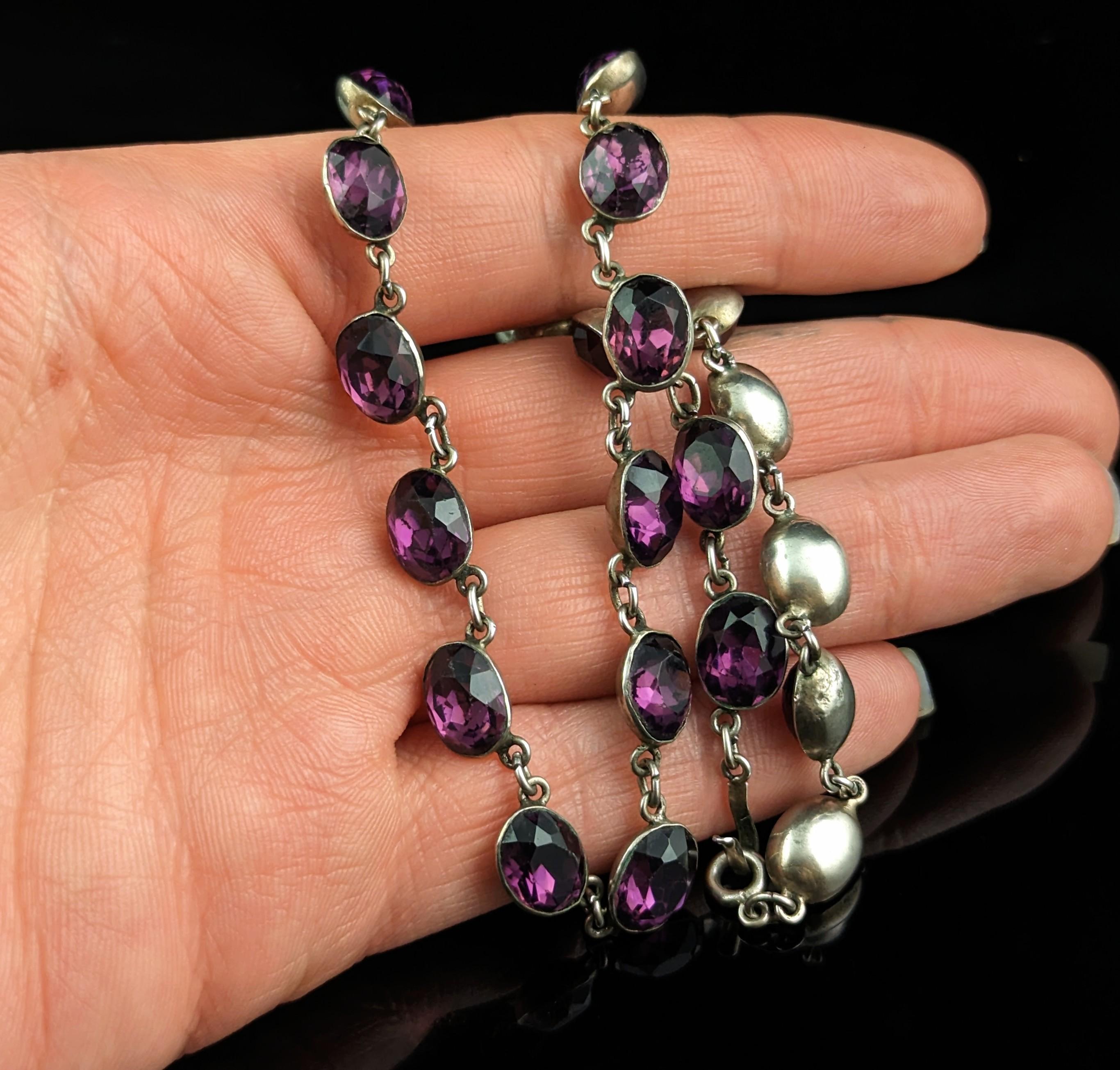 Antique Amethyst paste riviere necklace, sterling silver, 19th Century  For Sale 12