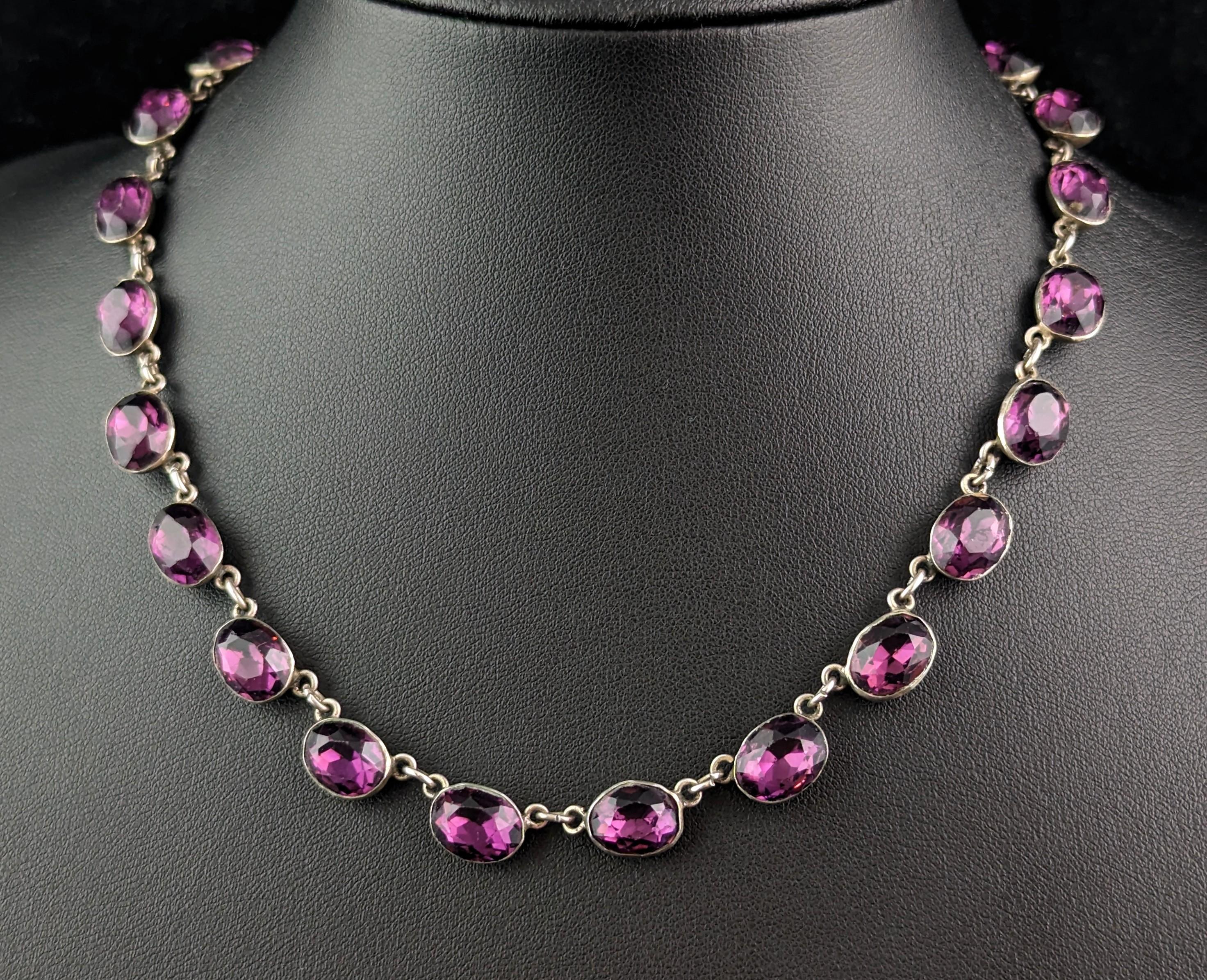 Antique Amethyst paste riviere necklace, sterling silver, 19th Century  For Sale 2