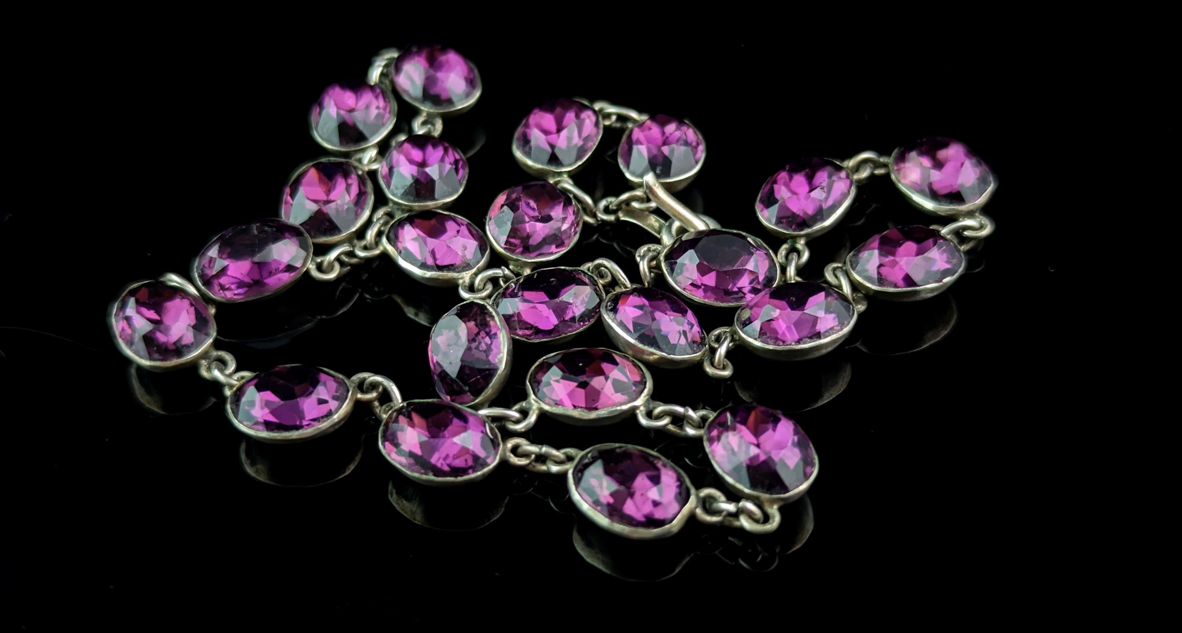 Antique Amethyst paste riviere necklace, sterling silver, 19th Century  For Sale 3