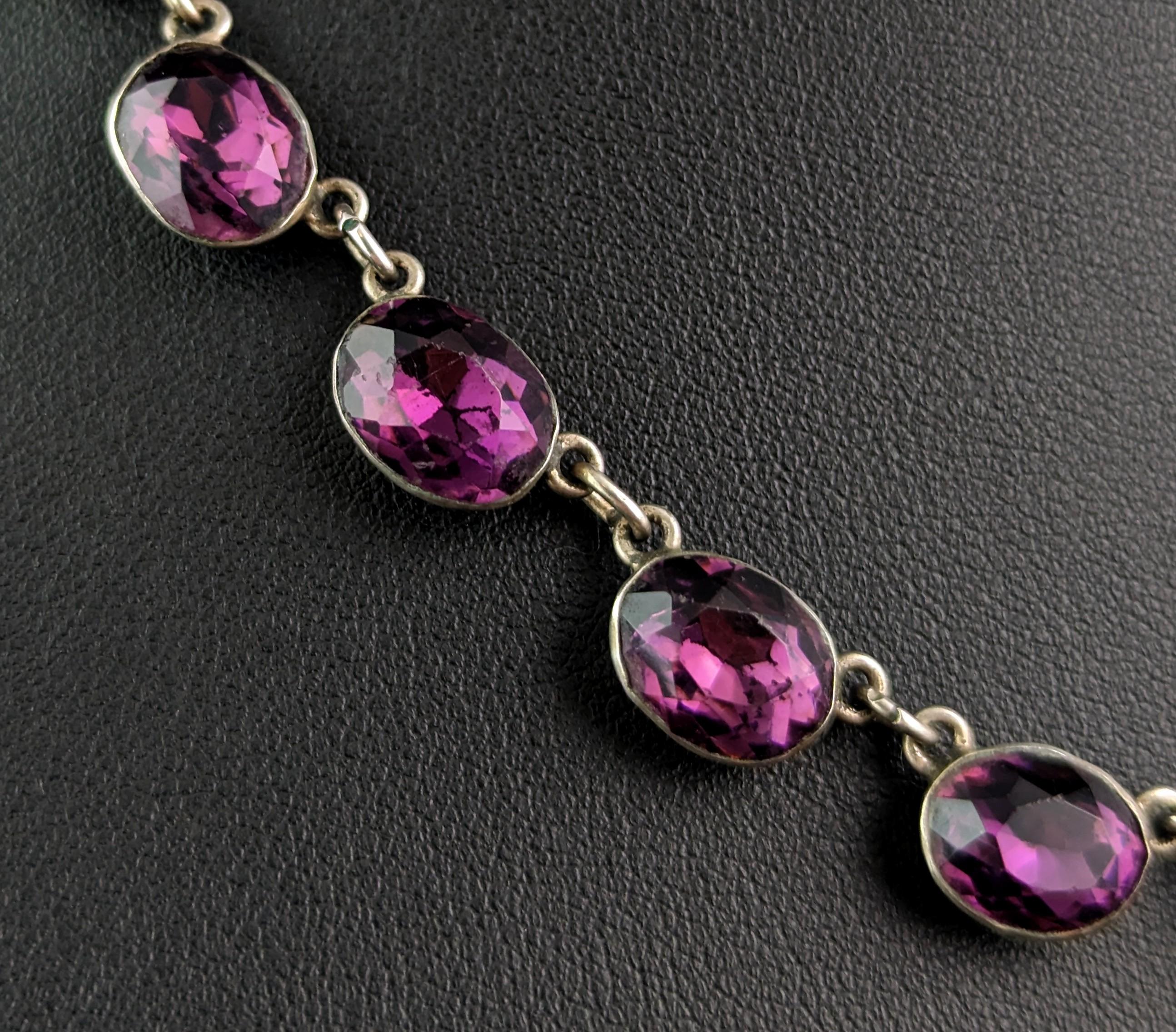 Antique Amethyst paste riviere necklace, sterling silver, 19th Century  For Sale 4