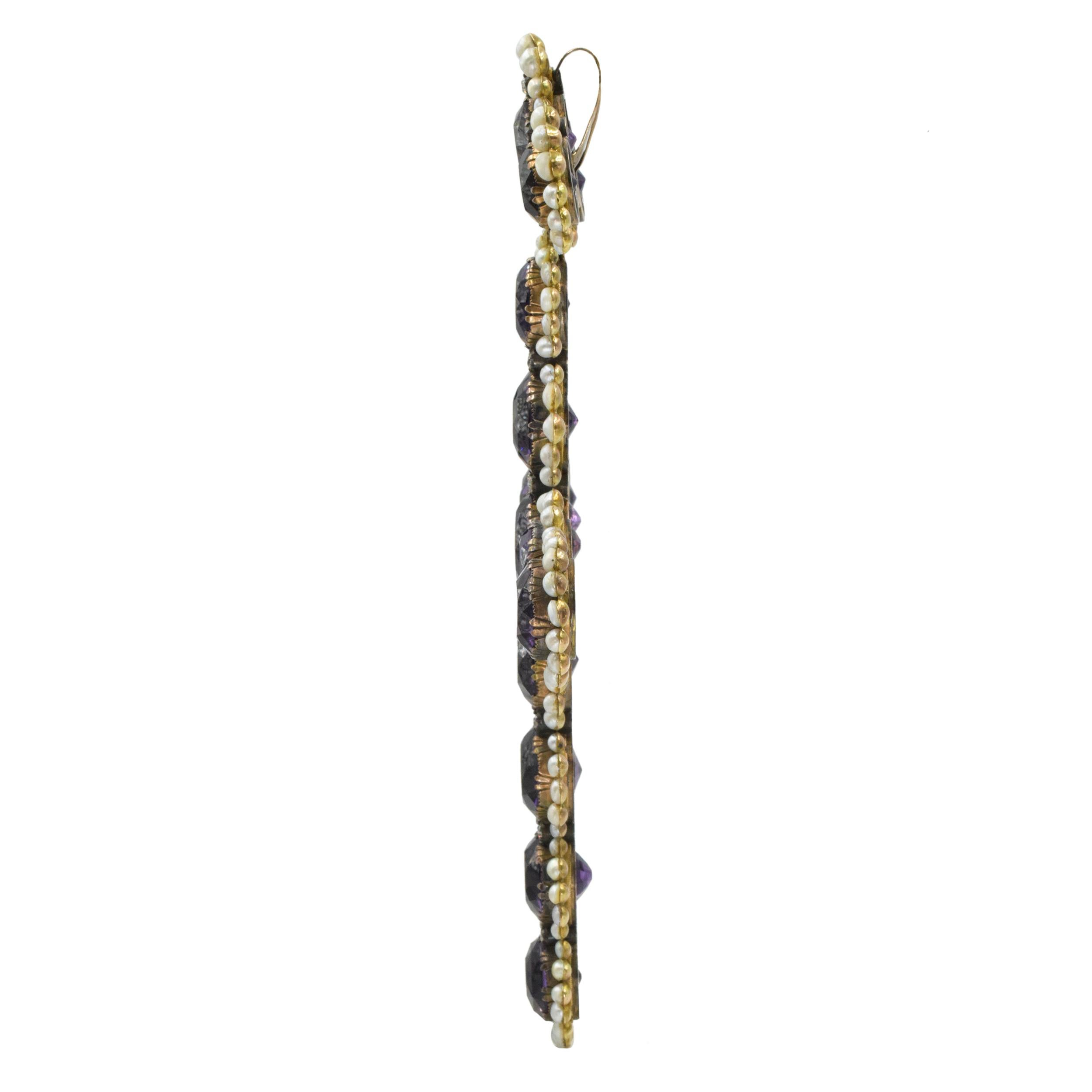 Pendentif croix ancien en améthyste, perles et diamants Excellent état - En vente à New York, NY