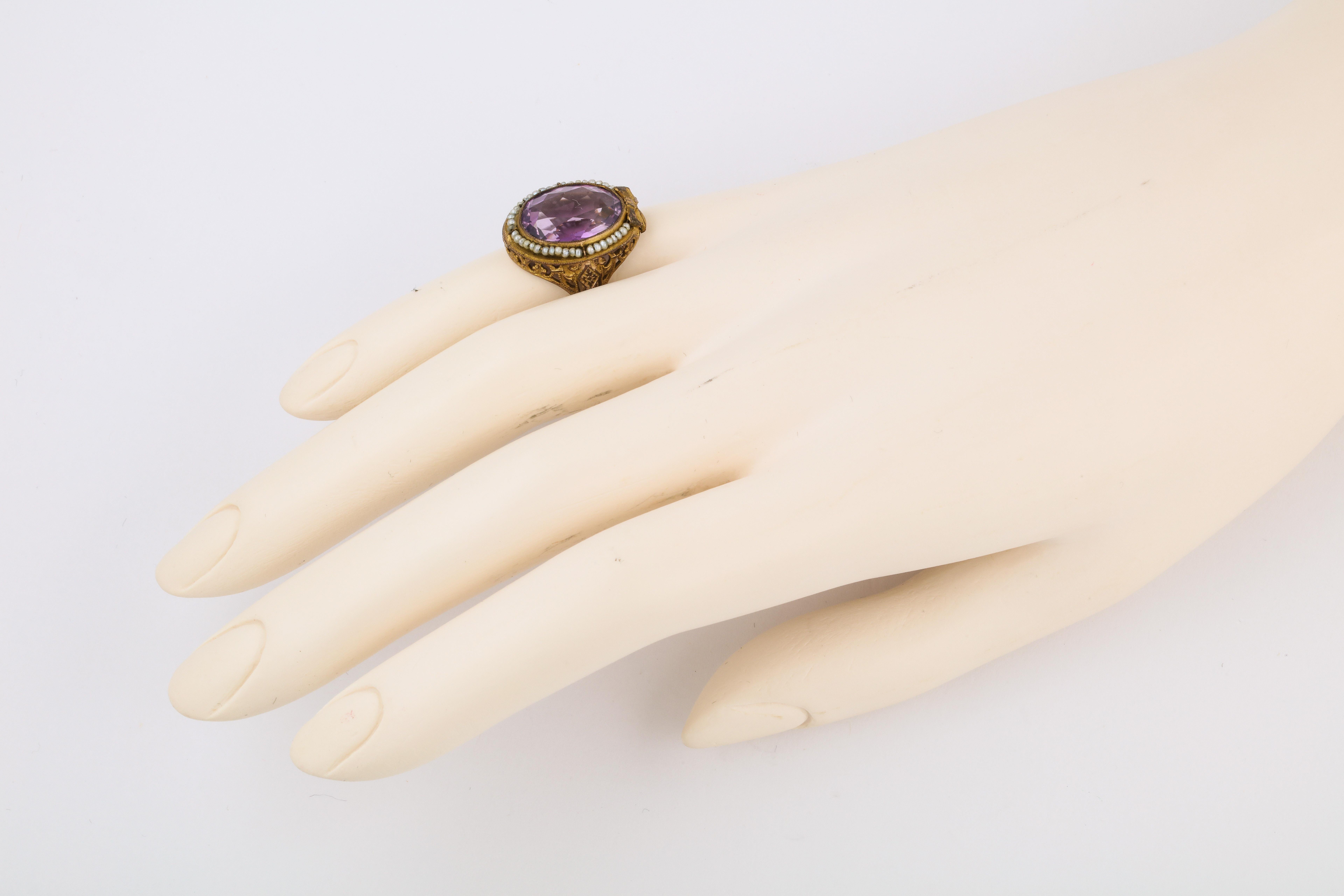 Antique Amethyst Pearl Ring, circa 1890 4