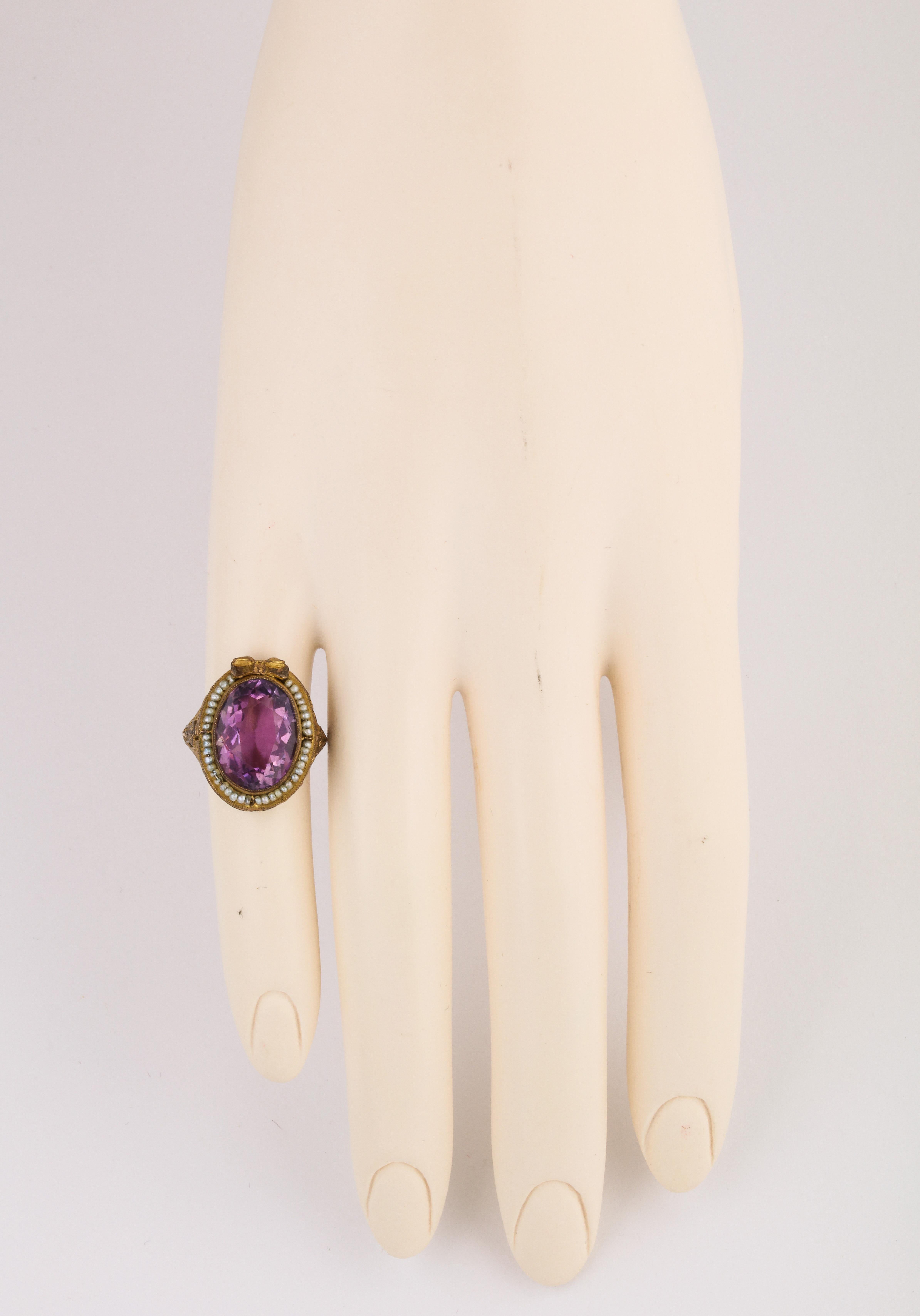 Antique Amethyst Pearl Ring, circa 1890 5