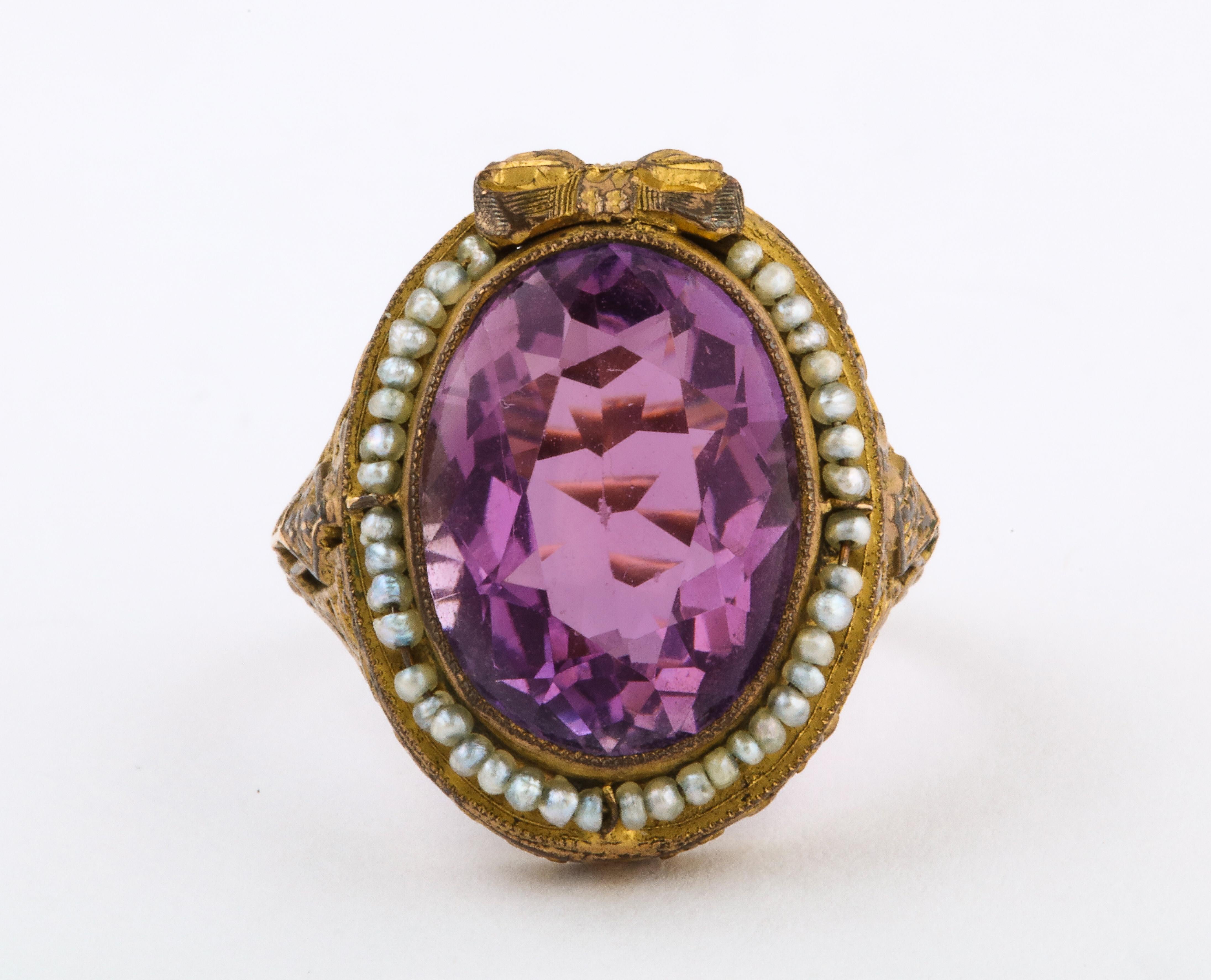 Victorian Antique Amethyst Pearl Ring, circa 1890